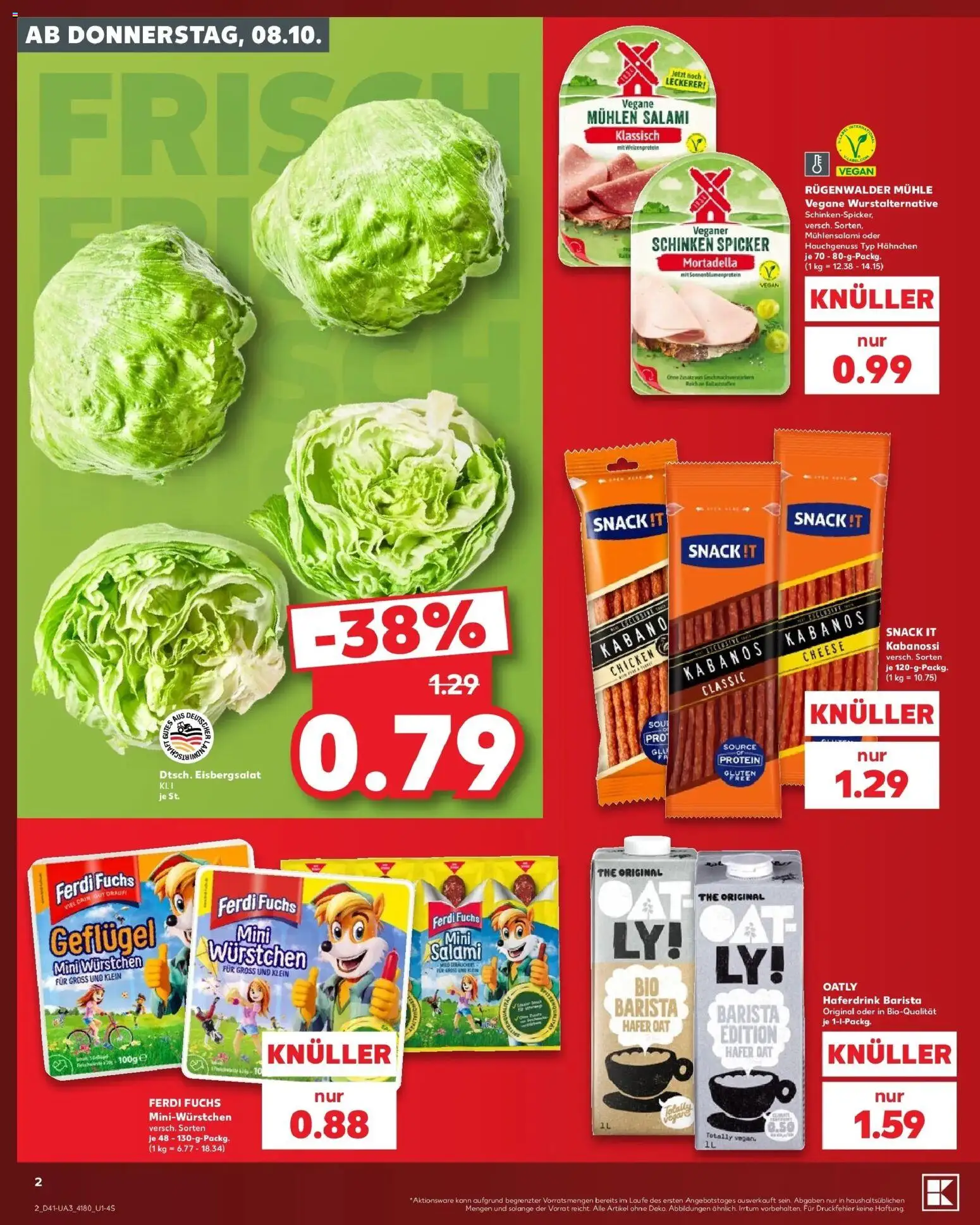 Vorschau von dem Prospekt des Geschäftes Kaufland, gültig ab dem 08.10.2026 - Mühle, Salami, Eisbergsalat, Schinken, Oatly, Haferdrink, Hahnchen