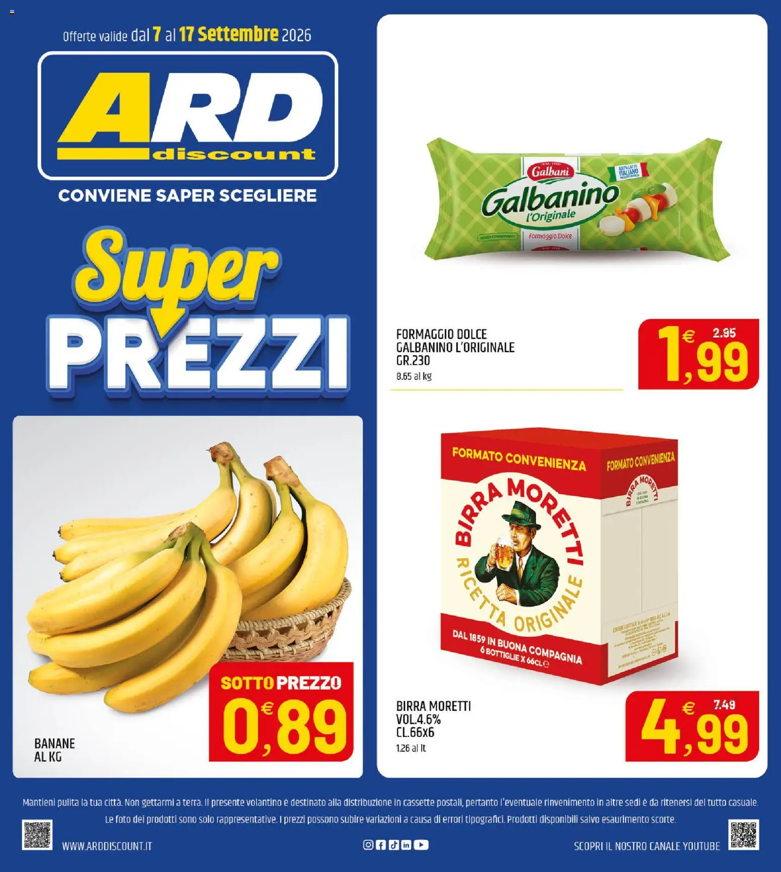 Anteprima dell'opuscolo ARD Discount volantino dal negozio ARD Discount valido da 07/09/2026 - Birra, Formaggio, Birra Moretti, Banane