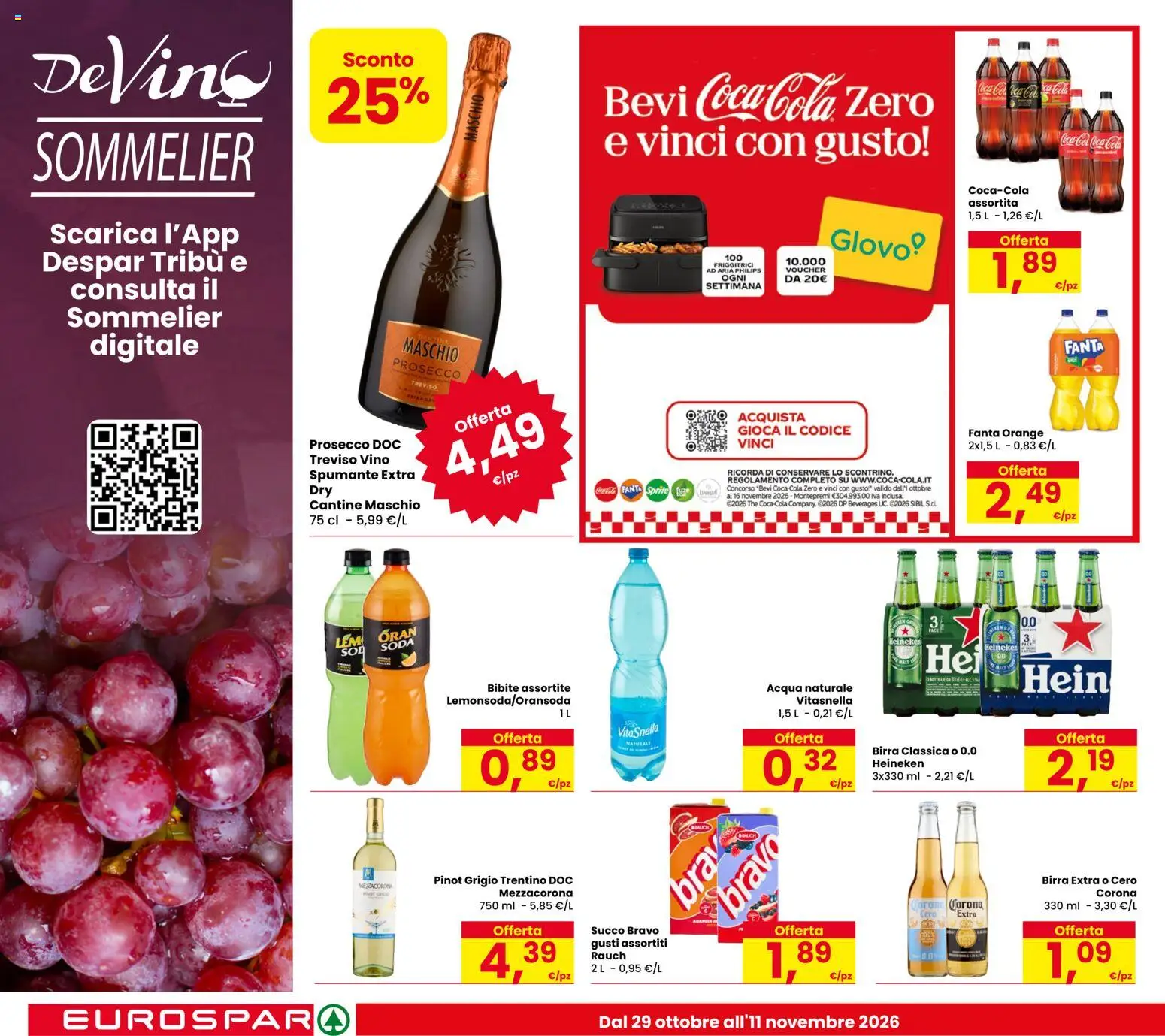 Anteprima dell'opuscolo Eurospar volantino Chirignago dal negozio Eurospar valido da 29/10/2026 - The, Coca Cola, Birra, Prosecco, Heineken, Spumante, Coca Cola Zero, Bibite
