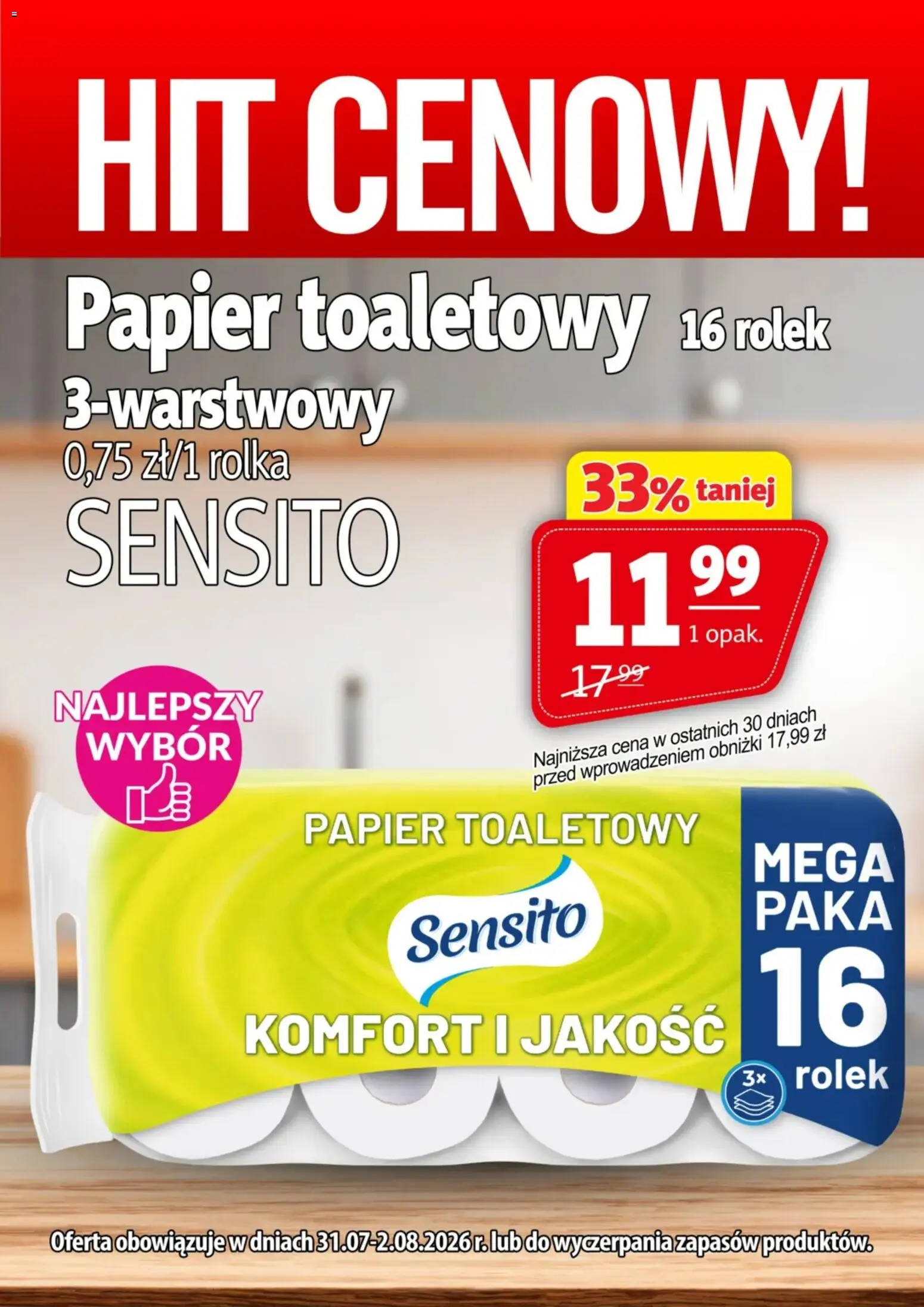 Pogląd gazetki "Prim Market promocja - Papier Toaletowy 16 Rolek Sensito" ze sklepu Prim Market ważnej od 31.07.2026 - Papier toaletowy