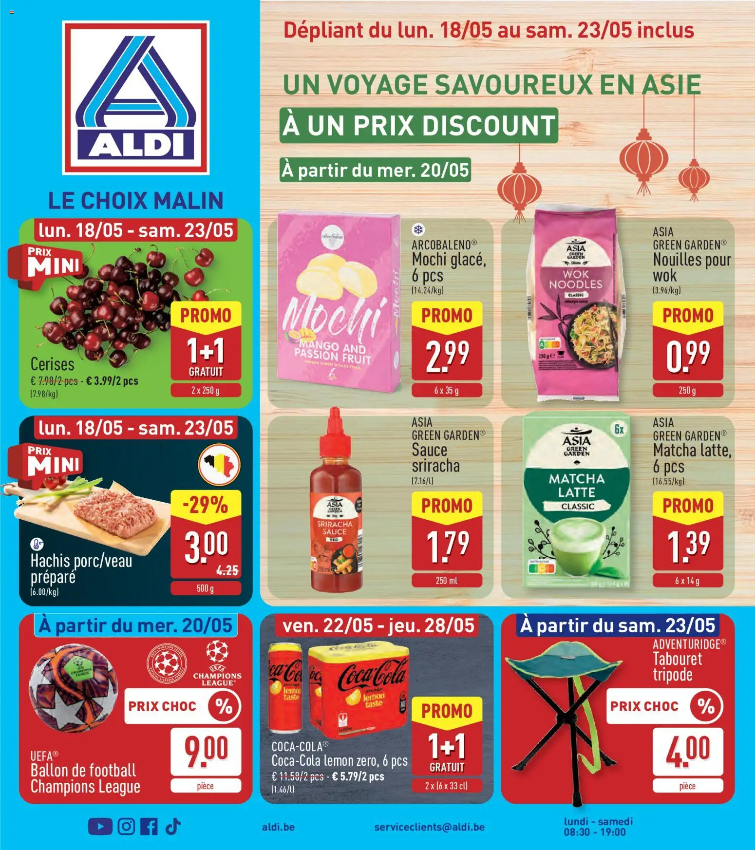 Voorbeeld van Aldi Folder de la semaine 21 van winkel Aldi geldig vanaf 18/05/2026 - Mango, Matcha, Coca Cola, Fruit, Mochi