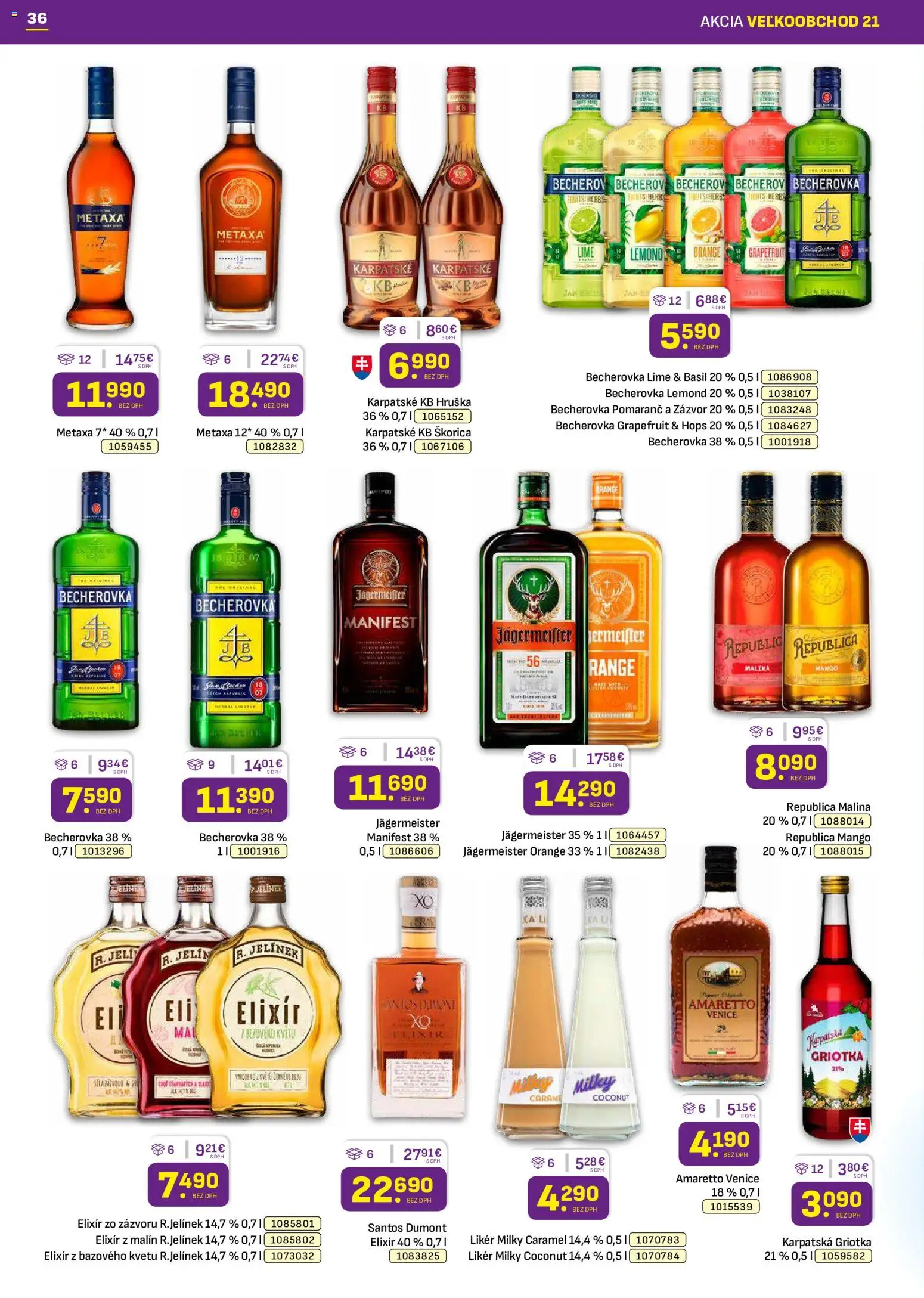 Náhľad Libex letáku platného od 19.10.2026 - Jägermeister, Becherovka, Metaxa, Jägermeister Orange, Grapefruit, Becherovka Lemond, Metaxa 12*, Metaxa 7*