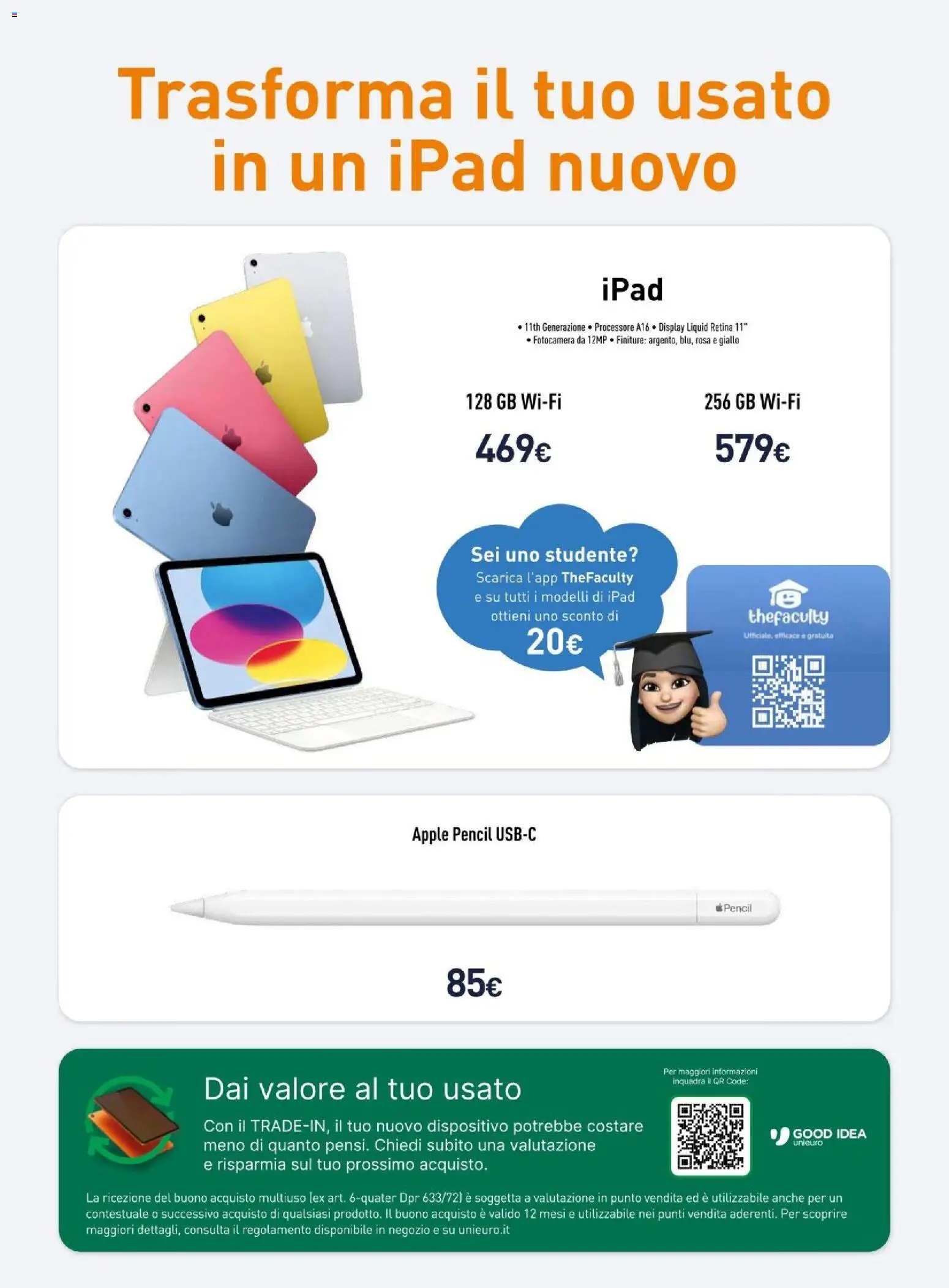 Anteprima dell'opuscolo Unieuro volantino Apple dal negozio Unieuro valido da 23/10/2026 - Ipad, Fotocamera