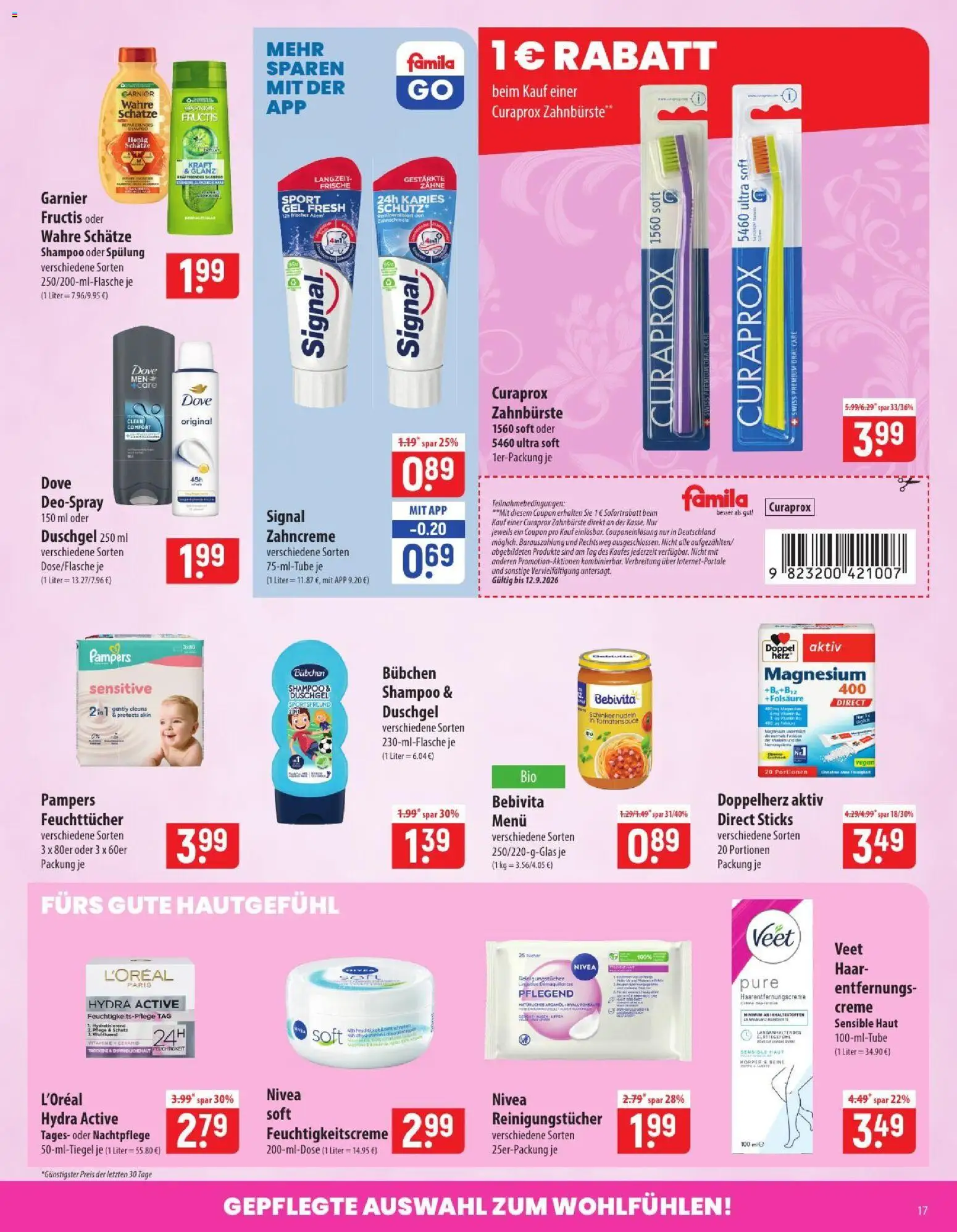 Vorschau von dem Prospekt des Geschäftes Famila, gültig ab dem 07.09.2026 - Pampers, Shampoo, Creme, Duschgel, Haarentfernungscreme, Spülung, Reinigungstücher, Deospray