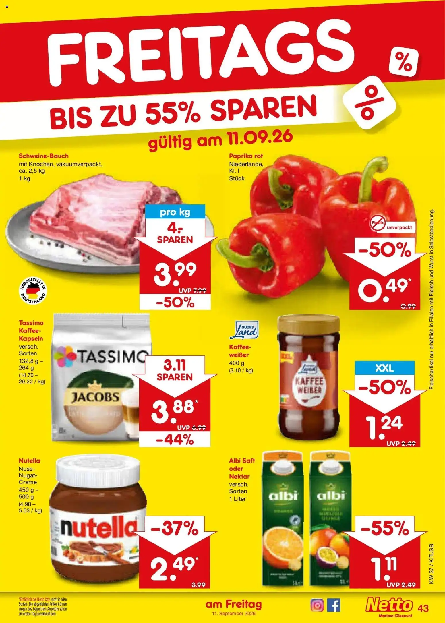 Vorschau von dem Prospekt des Geschäftes Netto Marken-Discount, gültig ab dem 07.09.2026 - Kaffee, Wurst, Nutella, Fleisch, Tassimo, Creme, Saft, Paprika rot