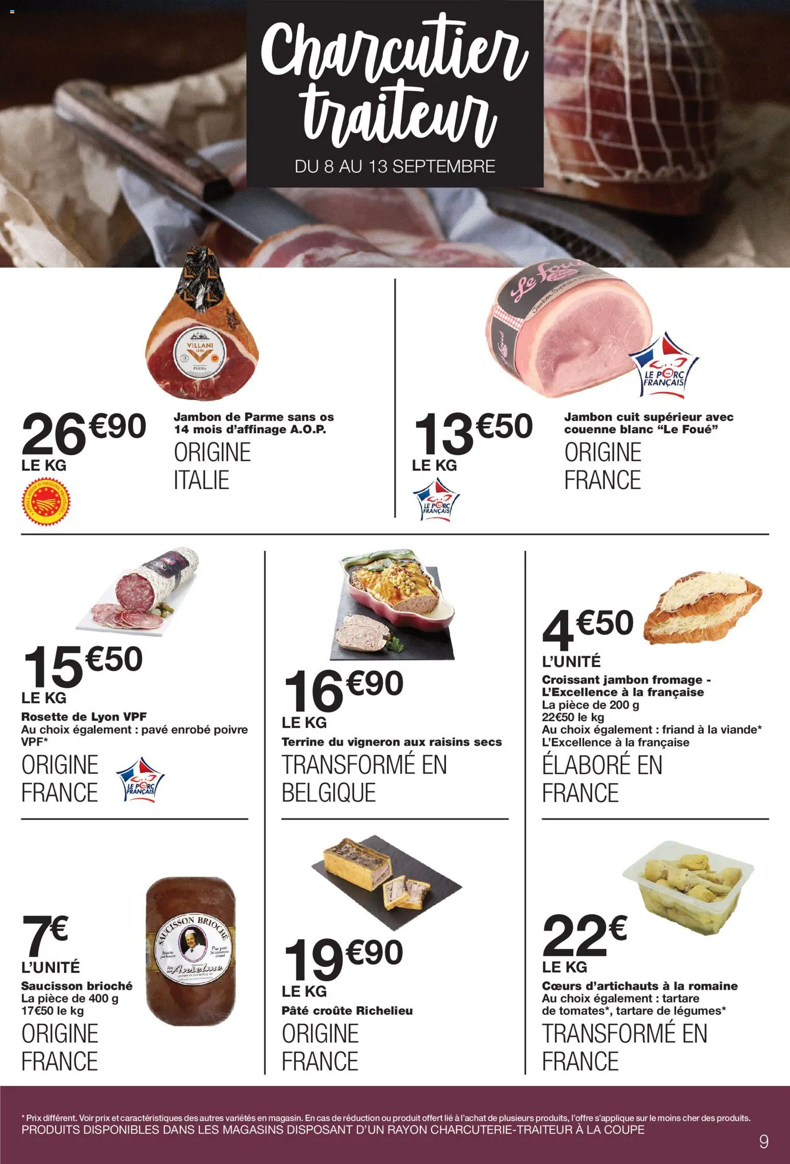 Prévisualisation de Monoprix catalogue du magasin Monoprix formulaire valide 08/09/2026 - Fromage, Croissant, Brioche, Jambon, Poivre, Rosette, Raisins secs, Coeurs d'artichauts