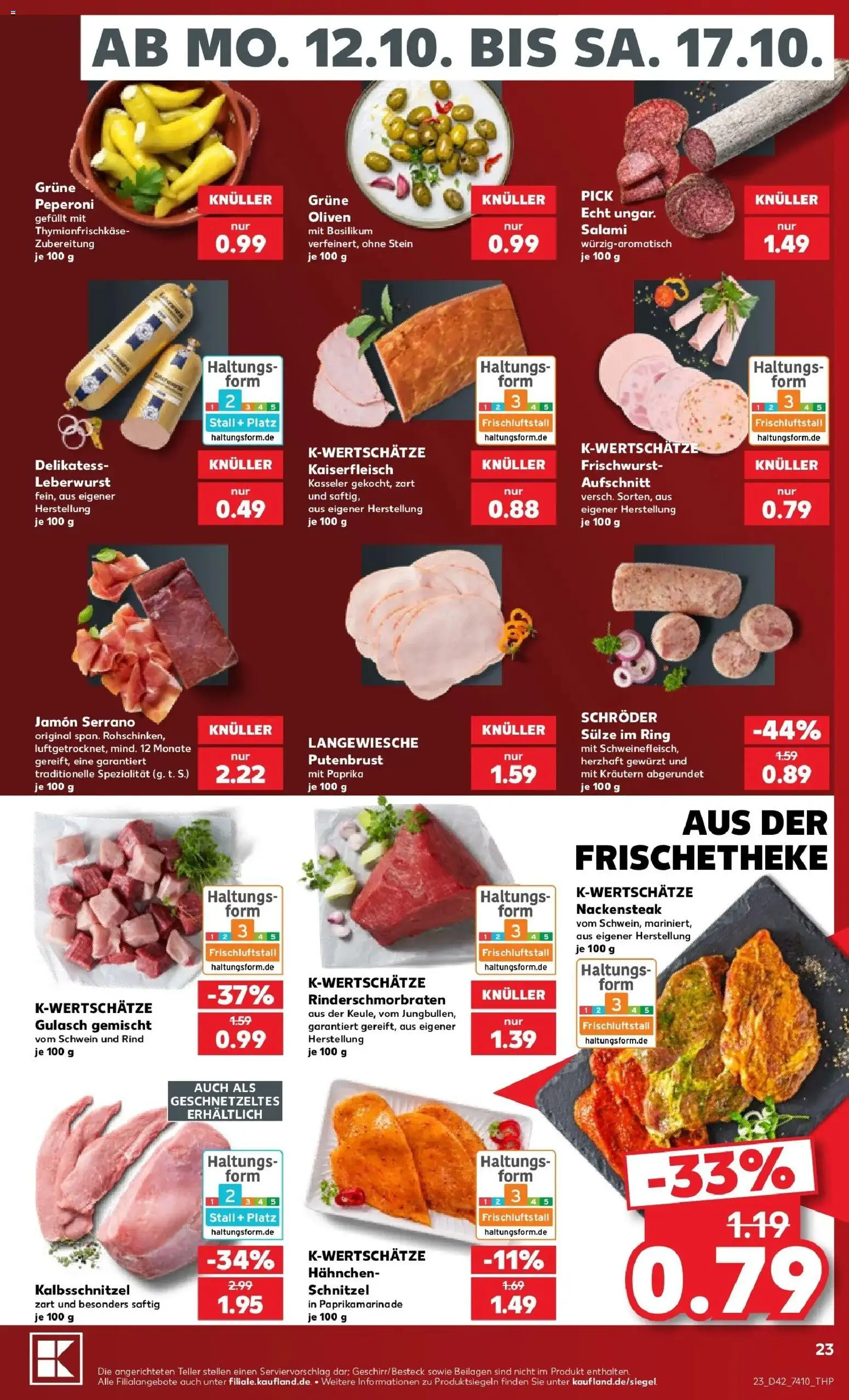 Vorschau von dem Prospekt des Geschäftes Kaufland, gültig ab dem 12.10.2026 - Schnitzel, Gulasch, Paprika, Salami, Putenbrust, Beilagen, Hahnchen