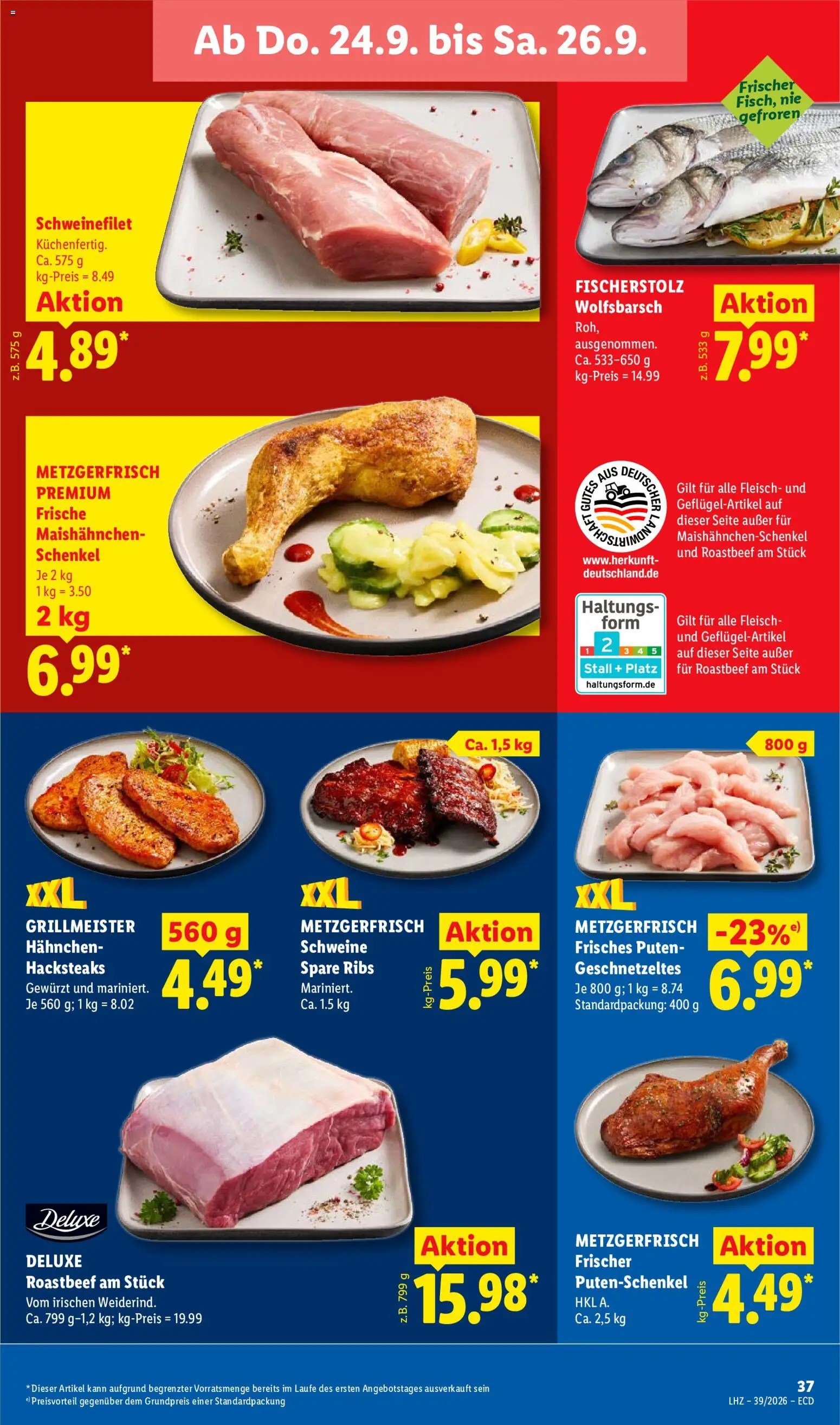 Vorschau von dem Prospekt des Geschäftes Lidl, gültig ab dem 21.09.2026 - Steak, Spare ribs, Roastbeef, Fleisch, Schweinefilet, Hahnchen
