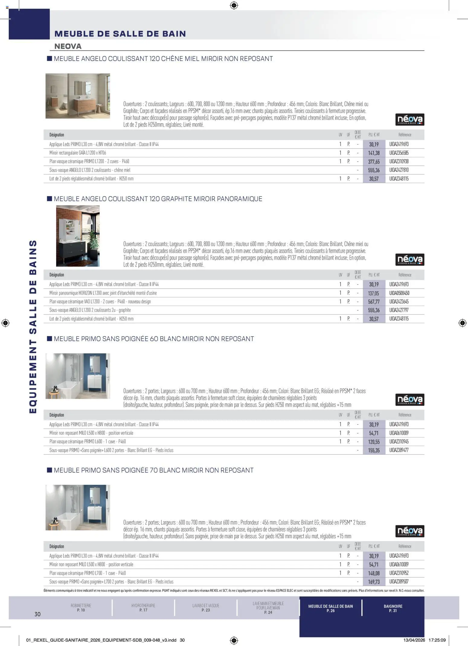 Prévisualisation de Rexel - Brochure Sanitaire du magasin Rexel formulaire valide 20/04/2026 - Miroir, Livre, Miel, Baignoire, Meuble de salle de bain, Lavabo, Tiroirs, Portes