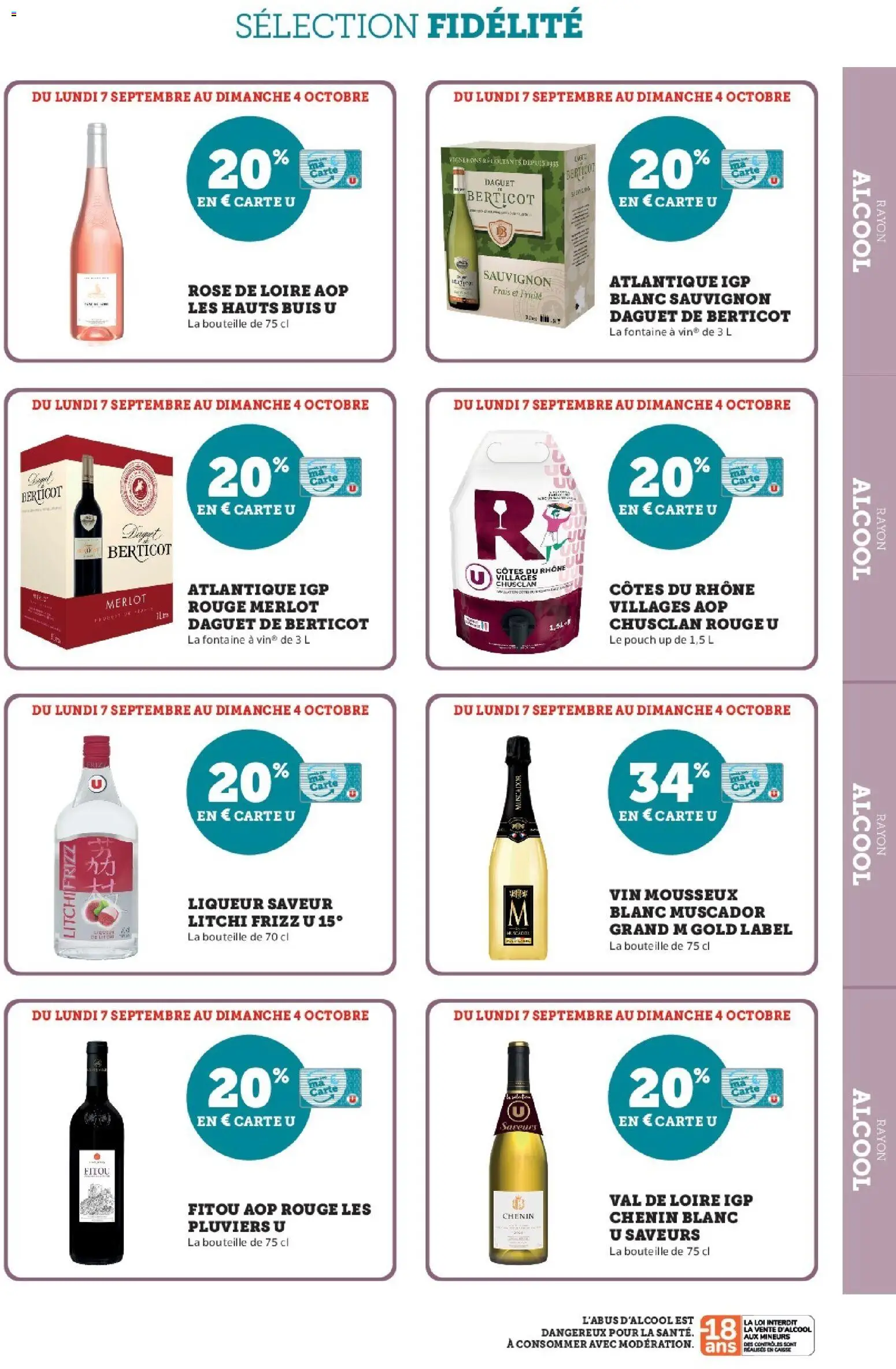 Prévisualisation de Super U - Ma sélection Carte U Septembre du magasin Super U formulaire valide 07/09/2026 - Vin, Litchi, Bouteille, Fitou, Buis, Vin mousseux, Alcool, Mousseux