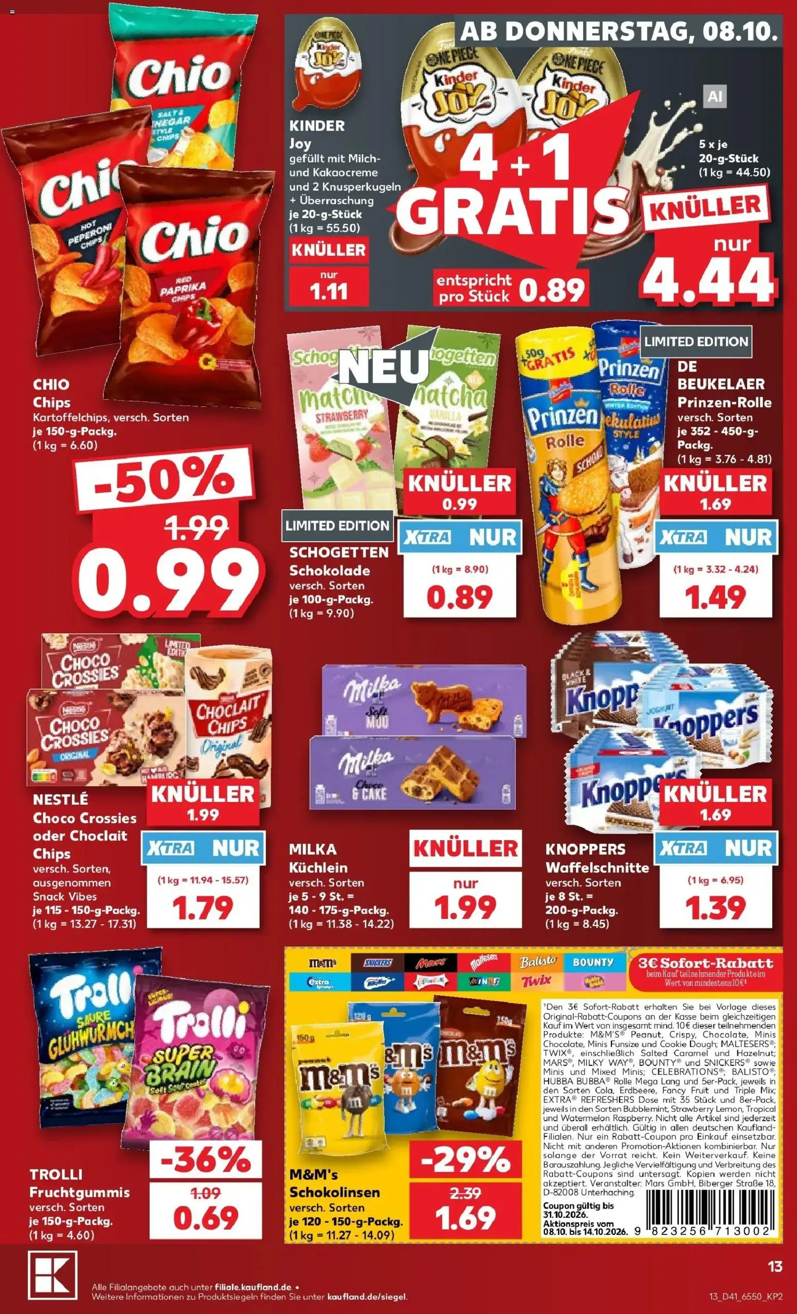 Vorschau von dem Prospekt des Geschäftes Kaufland, gültig ab dem 08.10.2026 - Chips, Schokolade, Mars, Milch, Milka, Paprika, Knoppers, M&M's