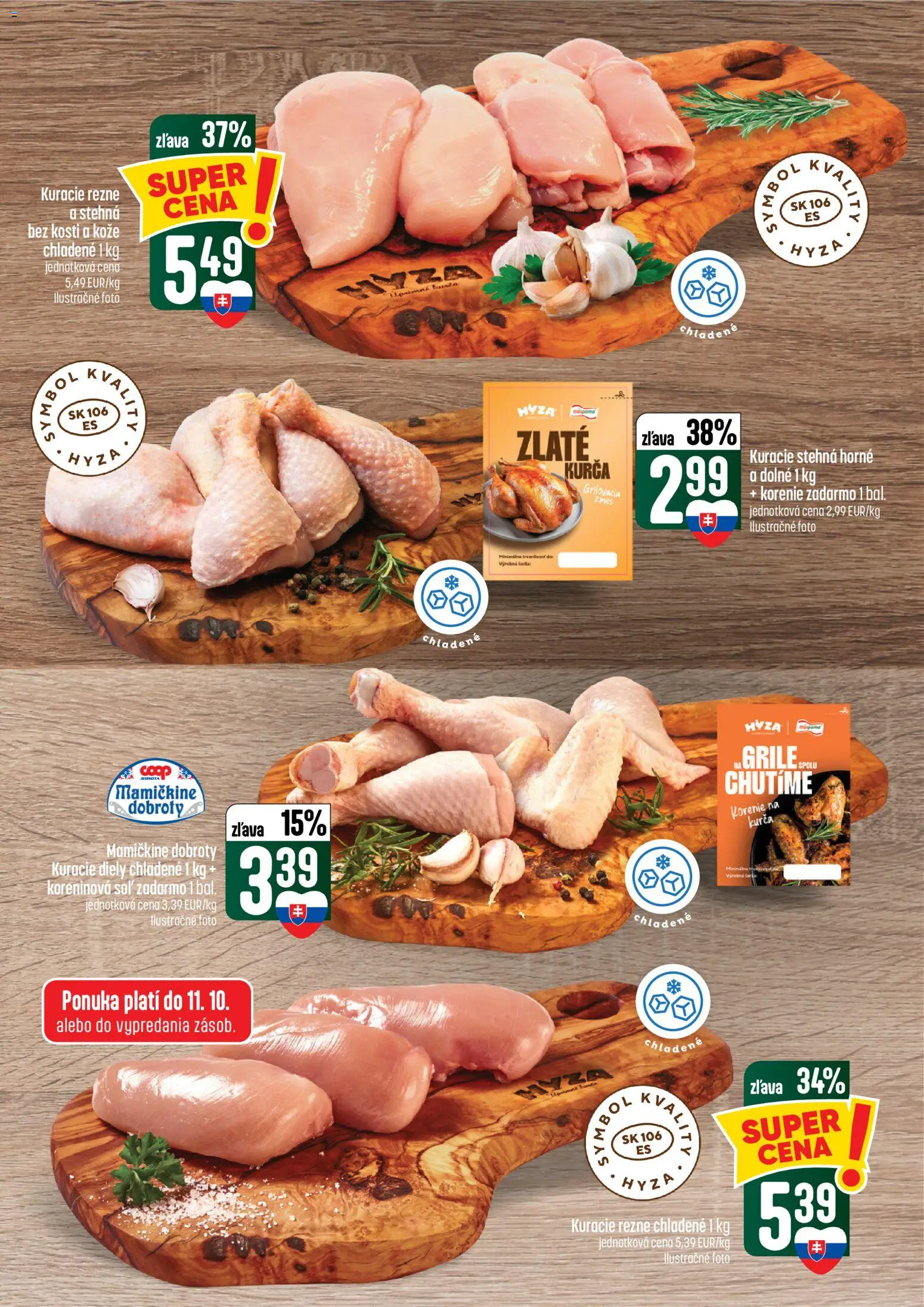 Náhľad COOP Jednota letáku platného od 08.10.2026 - Kuracie stehná, Soľ, Kuracie rezne, Korenie, Rezne, Kurča, Stehná
