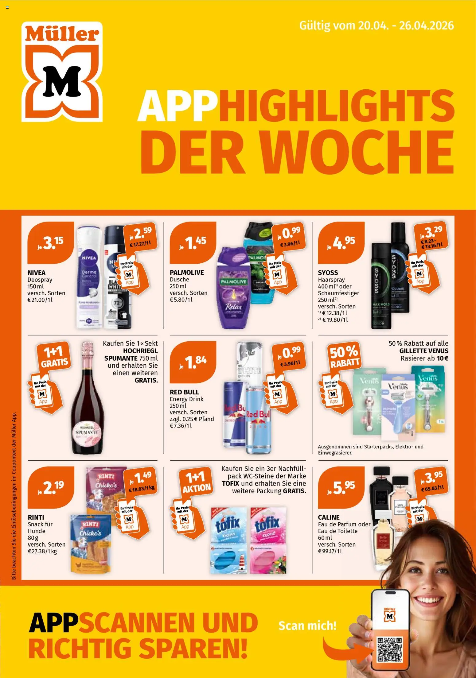 Vorschau der Angebote: Müller Müller Flugblatt gültig ab 20.04.2026 - Toilette, Parfüm, Dusche, Rasierer, Eau de Toilette, Haarspray