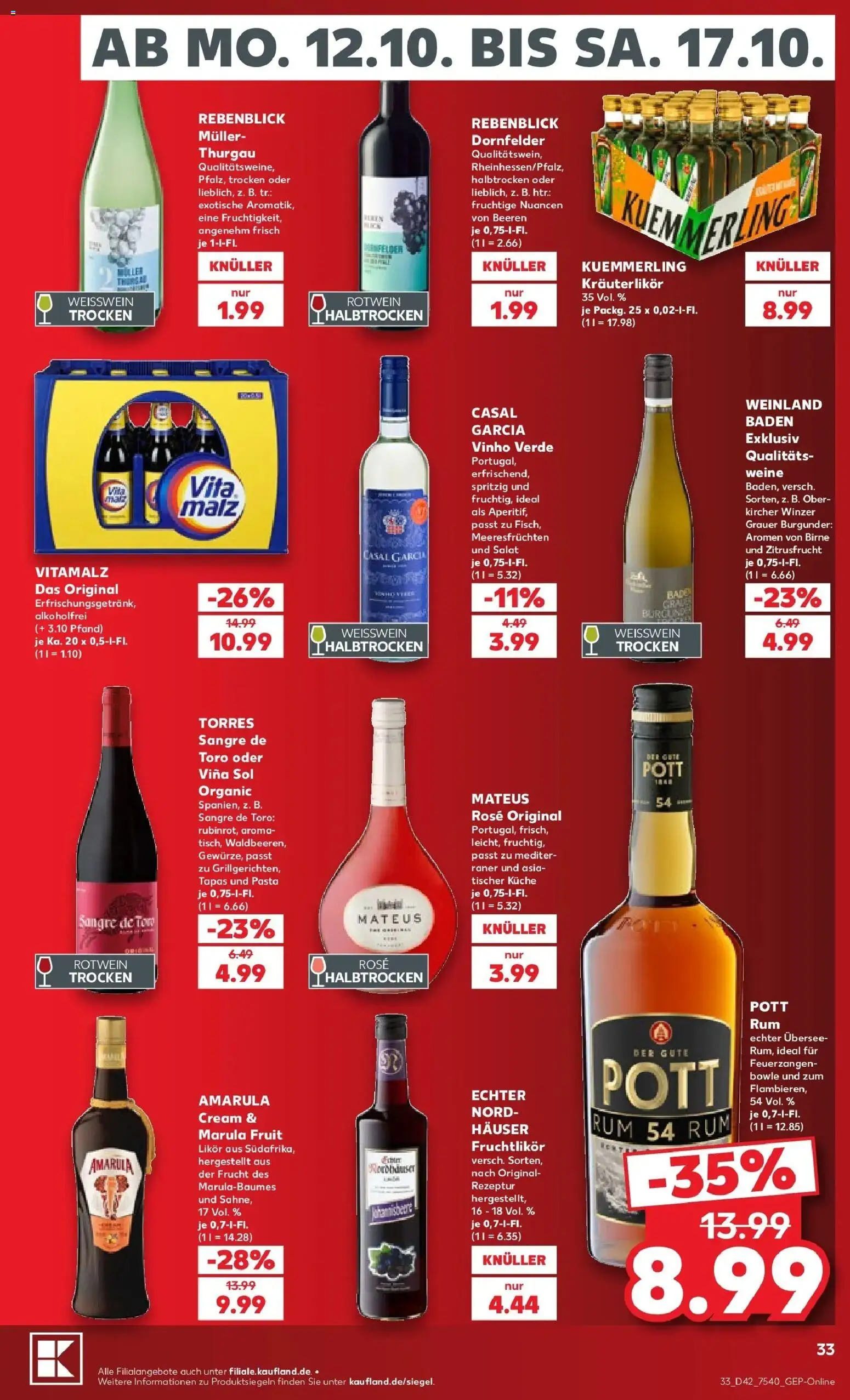 Vorschau von dem Prospekt des Geschäftes Kaufland, gültig ab dem 12.10.2026 - Küche, Pasta, Salat, Rum, Birne, Weißwein, Likör, Weißwein trocken