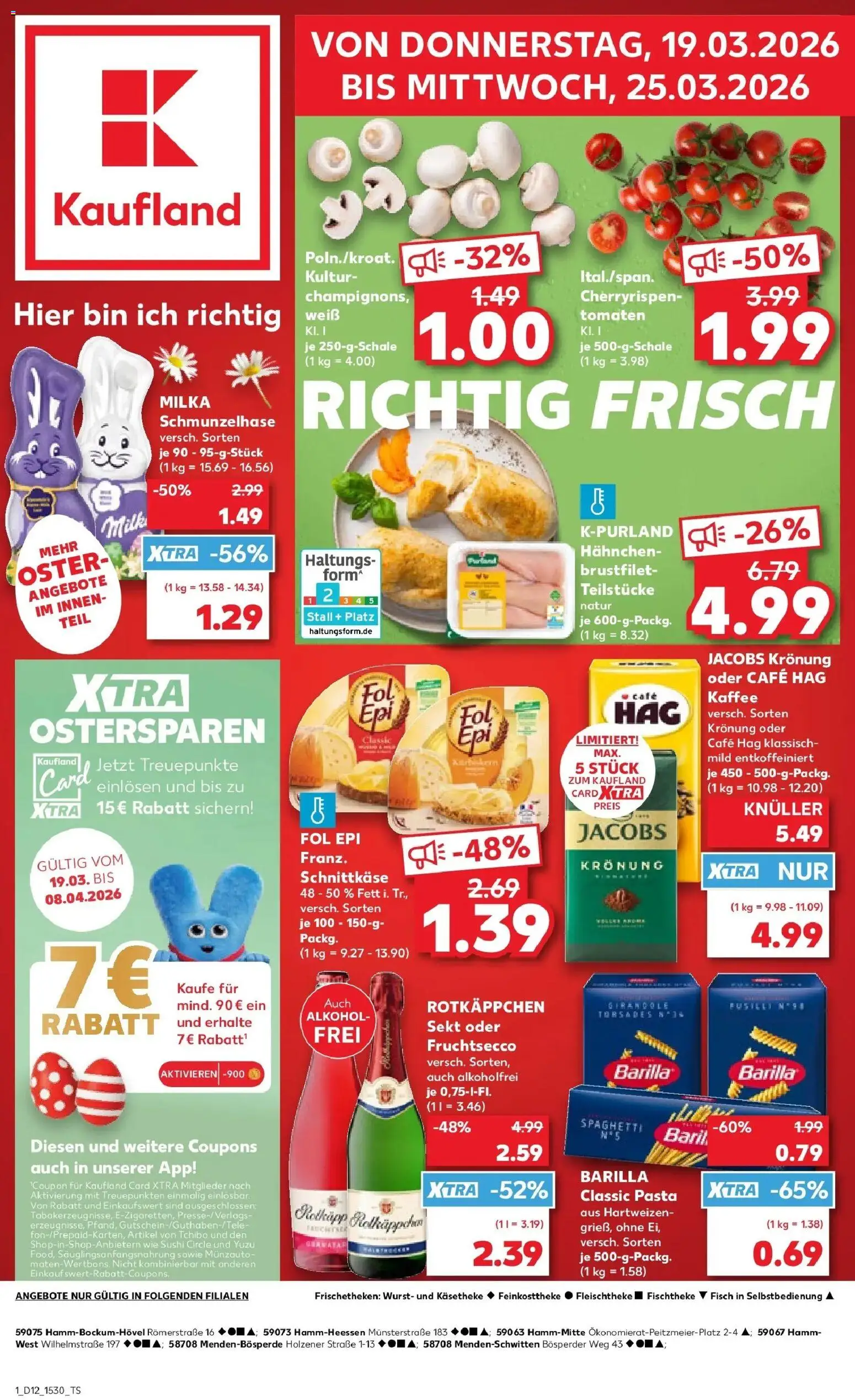 Vorschau von dem Prospekt des Geschäftes Kaufland, gültig ab dem 19.03.2026 - Kaffee, Pasta, Fisch, Wurst, Spaghetti, Alkohol, Tomaten, Fruchtsecco