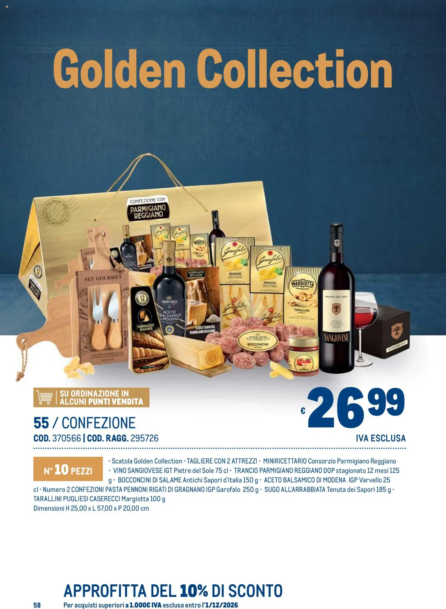 Anteprima dell'opuscolo Metro volantino Regalistica Natale dal negozio Metro valido da 19/10/2026 - Vino, Parmigiano reggiano, Salame, Sugo, Parmigiano, Garofalo, Aceto, Scatola