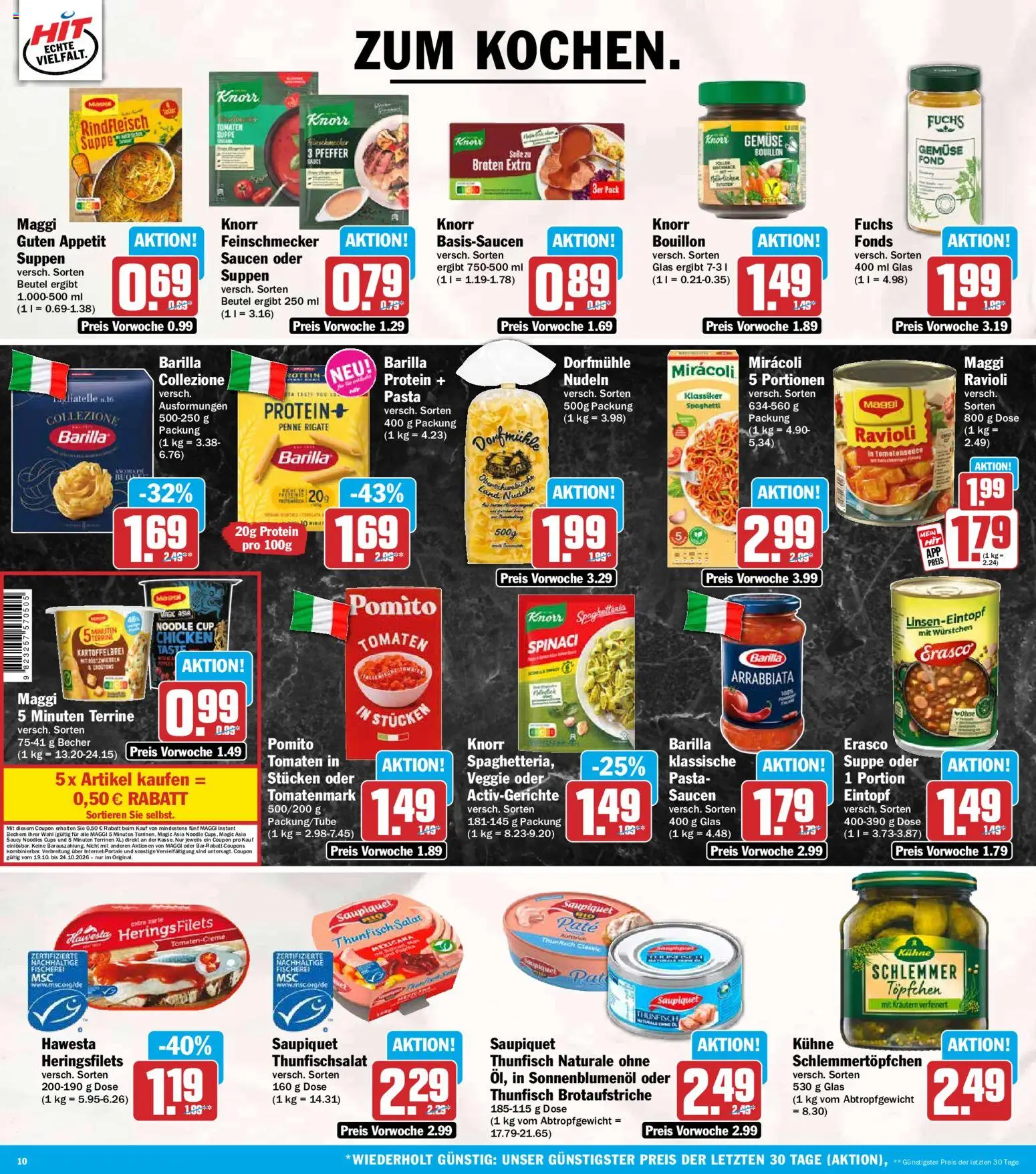 Vorschau von dem Prospekt des Geschäftes HIT, gültig ab dem 19.10.2026 - Öl, Gemüse, Salat, Nudeln, Tomaten, Rindfleisch, Pfeffer, Erasco