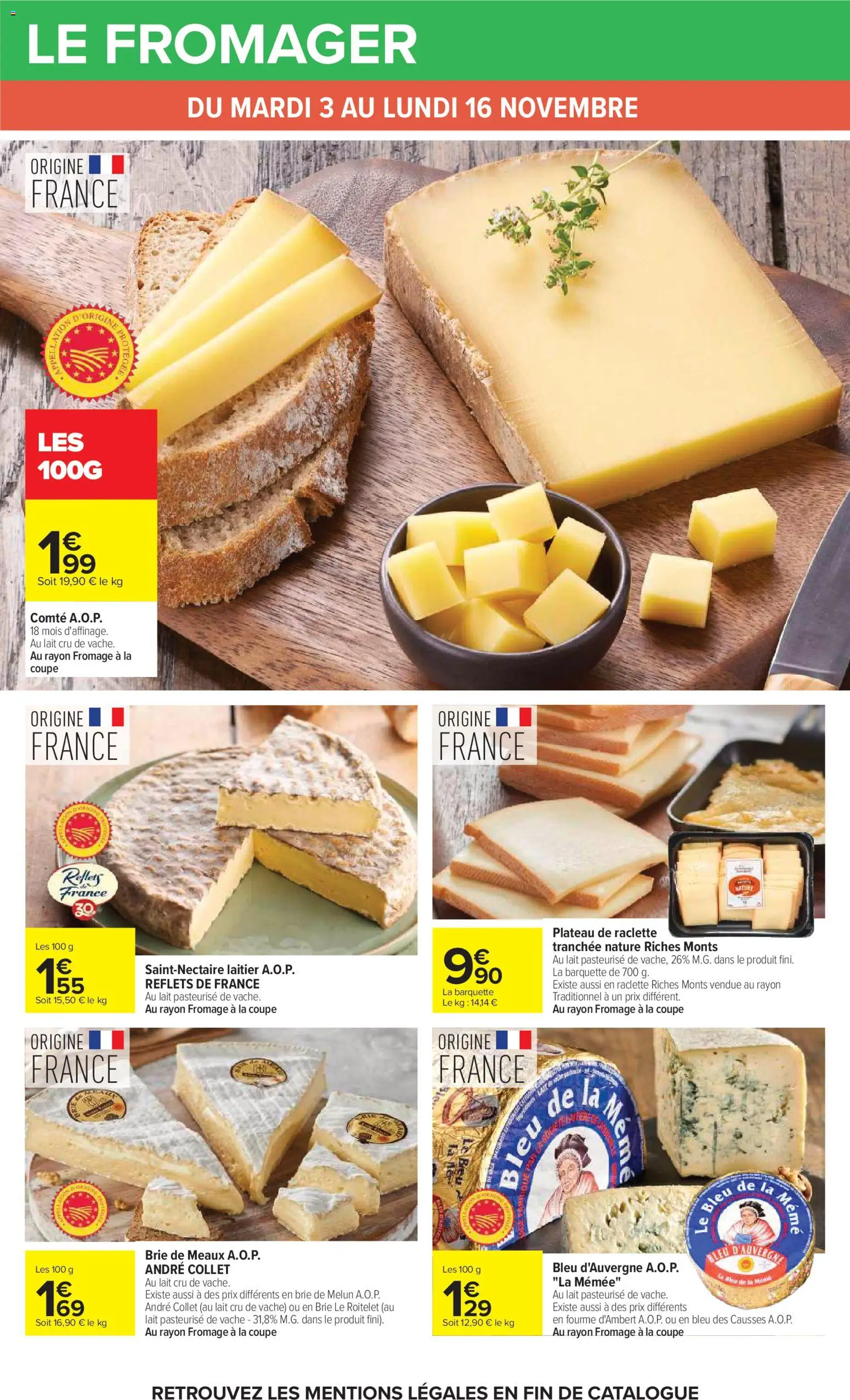 Prévisualisation de Carrefour Petit déjeuner du magasin Carrefour formulaire valide 03/11/2026 - Raclette, Fromage, Lait, Brie, Plateau, Brie de Meaux, Saint-Nectaire laitier
