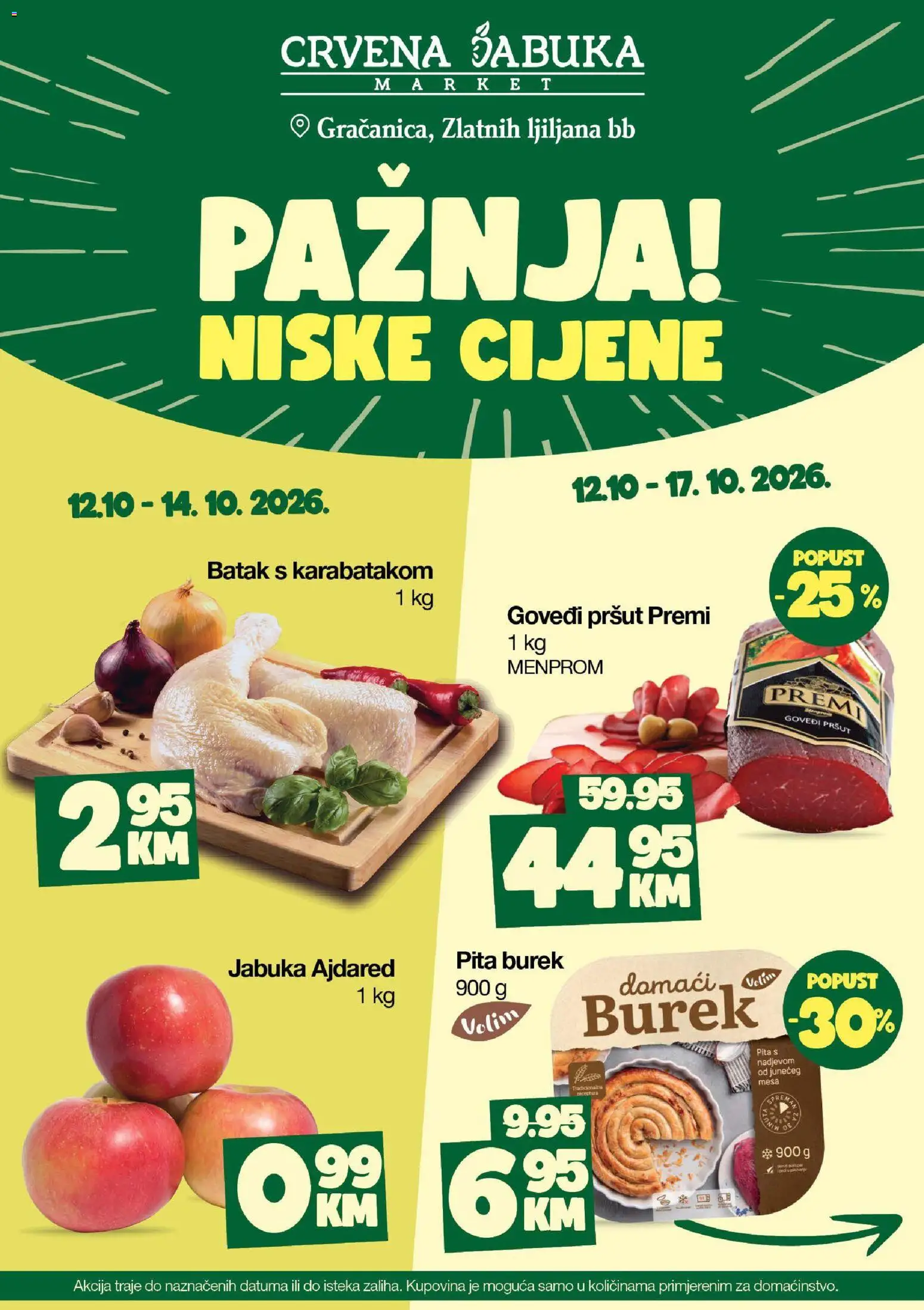 Pregled letka Crvena jabuka Niske cijene Gračanica trgovine Crvena jabuka vrijedi od 12.10.2026