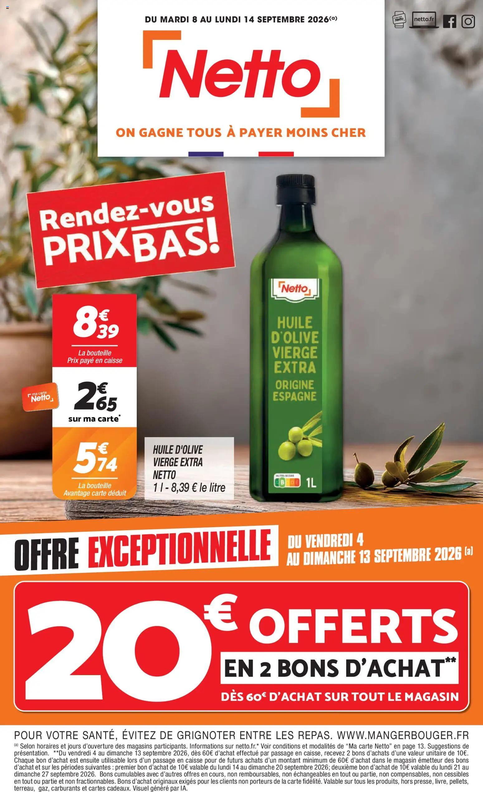 Prévisualisation de Netto rendez-vous prix bas du magasin Netto formulaire valide 08/09/2026 - Huile, Bouteille, Huile d'olive vierge, Huile D'olive, Huile d'olive vierge extra
