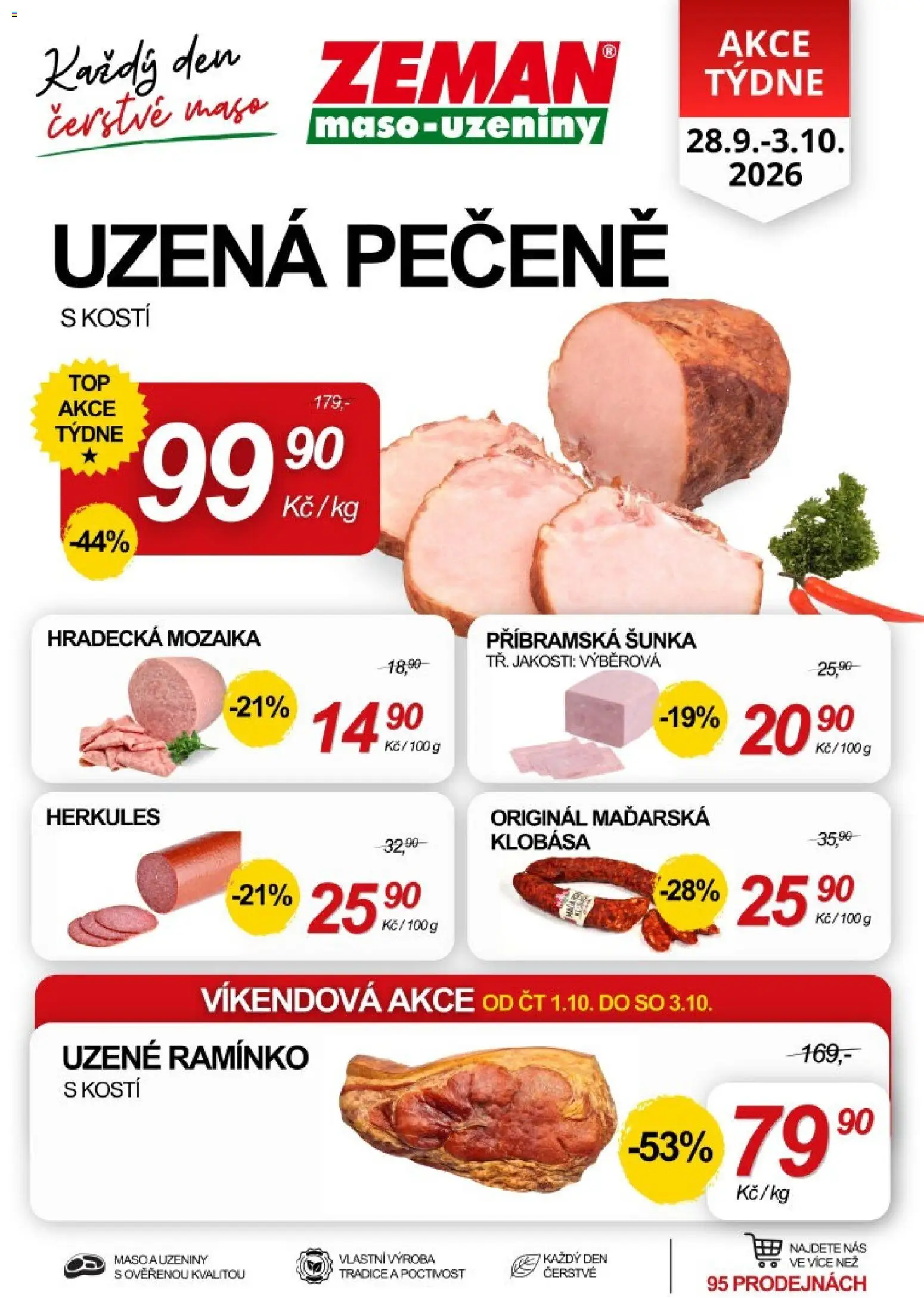 Náhled nabídky: Prodejny Zeman Prodejny Zeman aktuální leták platný od 28.09.2026 - Maso, Šunka, Klobása, Uzeniny