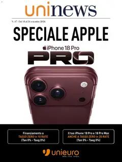 Anteprima dell'opuscolo Unieuro volantino Apple dal negozio Unieuro valido da 18/09/2026