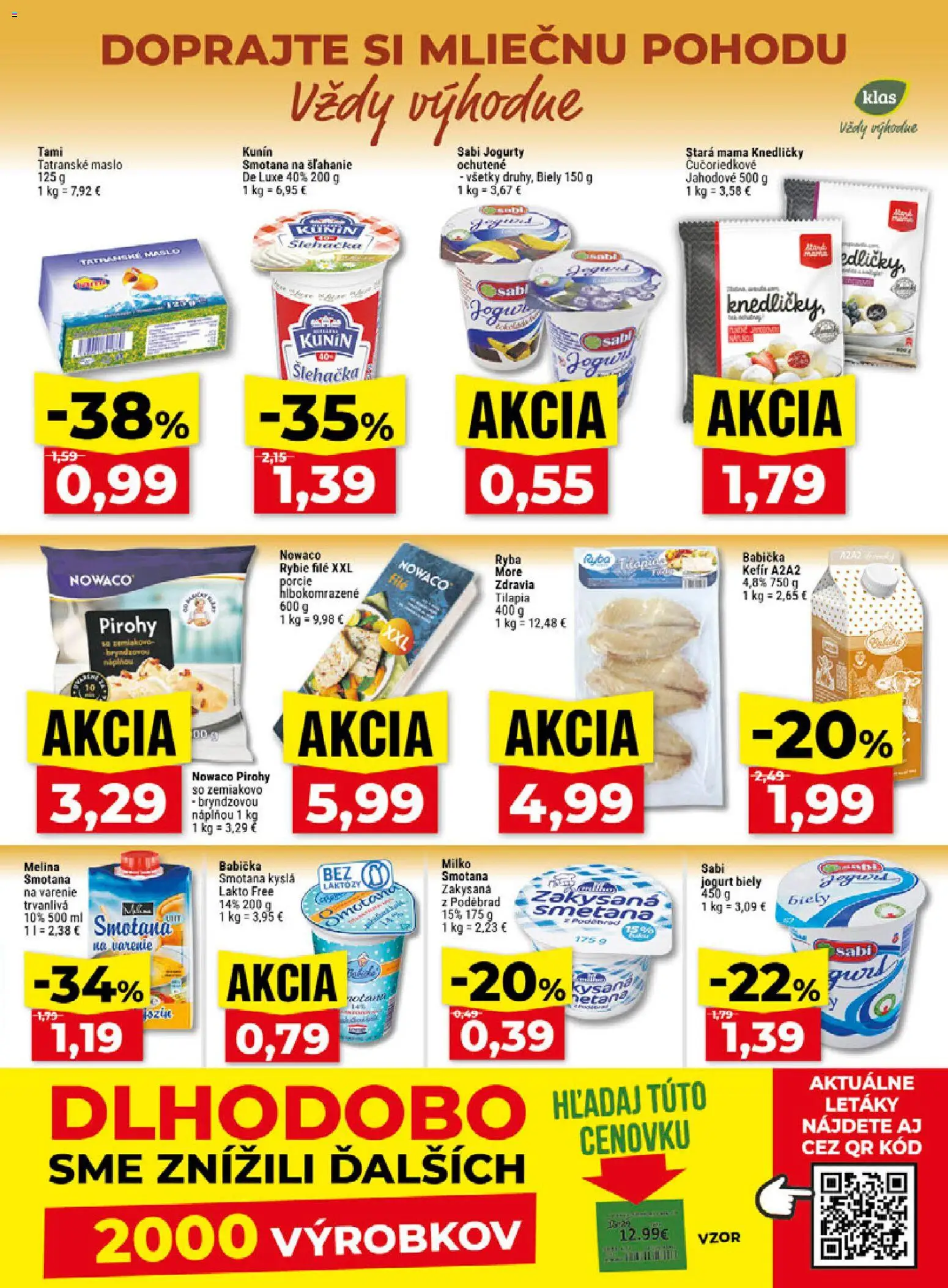 Náhľad Klas letáku platného od 12.10.2026 - Maslo, Kefír, Smotana na šľahanie, Kyslá smotana, Jogurt, Rybie filé, Smotana, Tatranské maslo