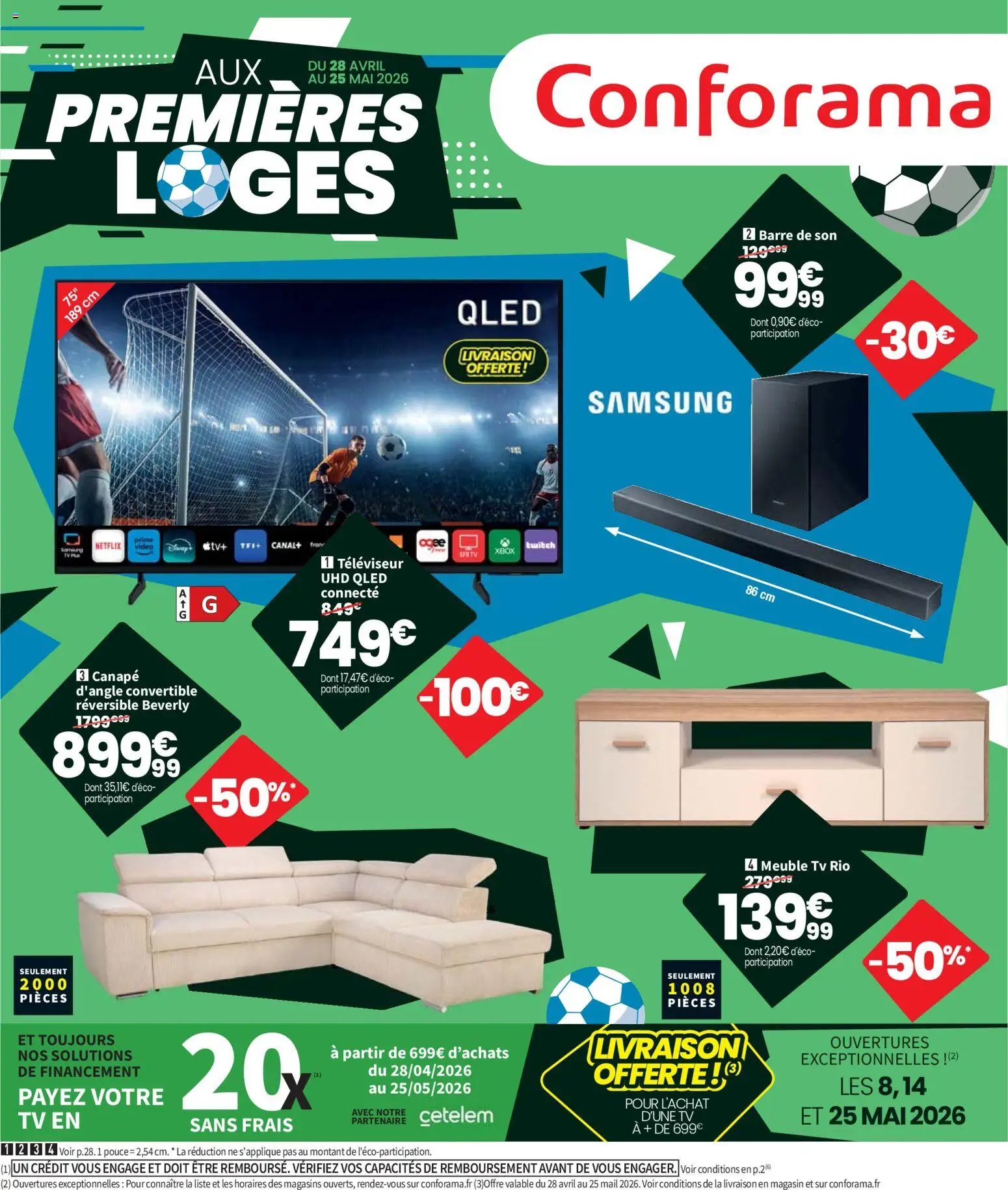 Prévisualisation de Conforama prospectus du magasin Conforama formulaire valide 28/04/2026 - Meuble TV, Canapé, Meuble, Barre de son, Televiseur, Canapé d’angle