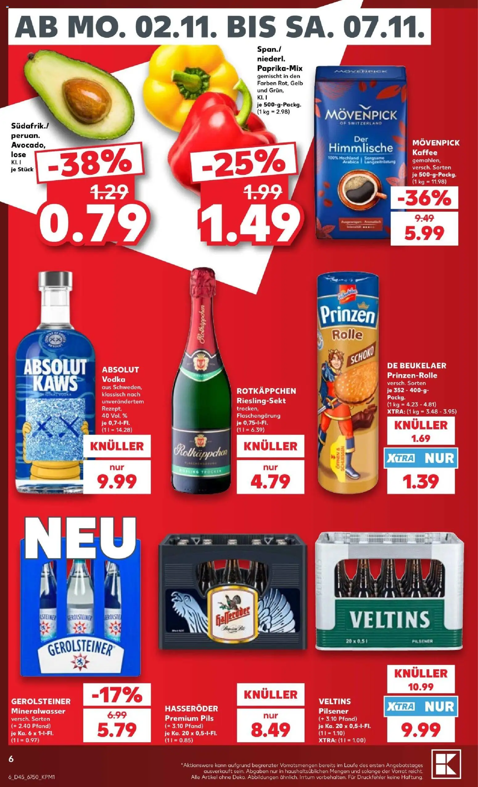 Vorschau von dem Prospekt des Geschäftes Kaufland, gültig ab dem 02.11.2026 - Kaffee, Mineralwasser, Gerolsteiner, Rotkäppchen, Vodka, Veltins, Hasseröder, Pils