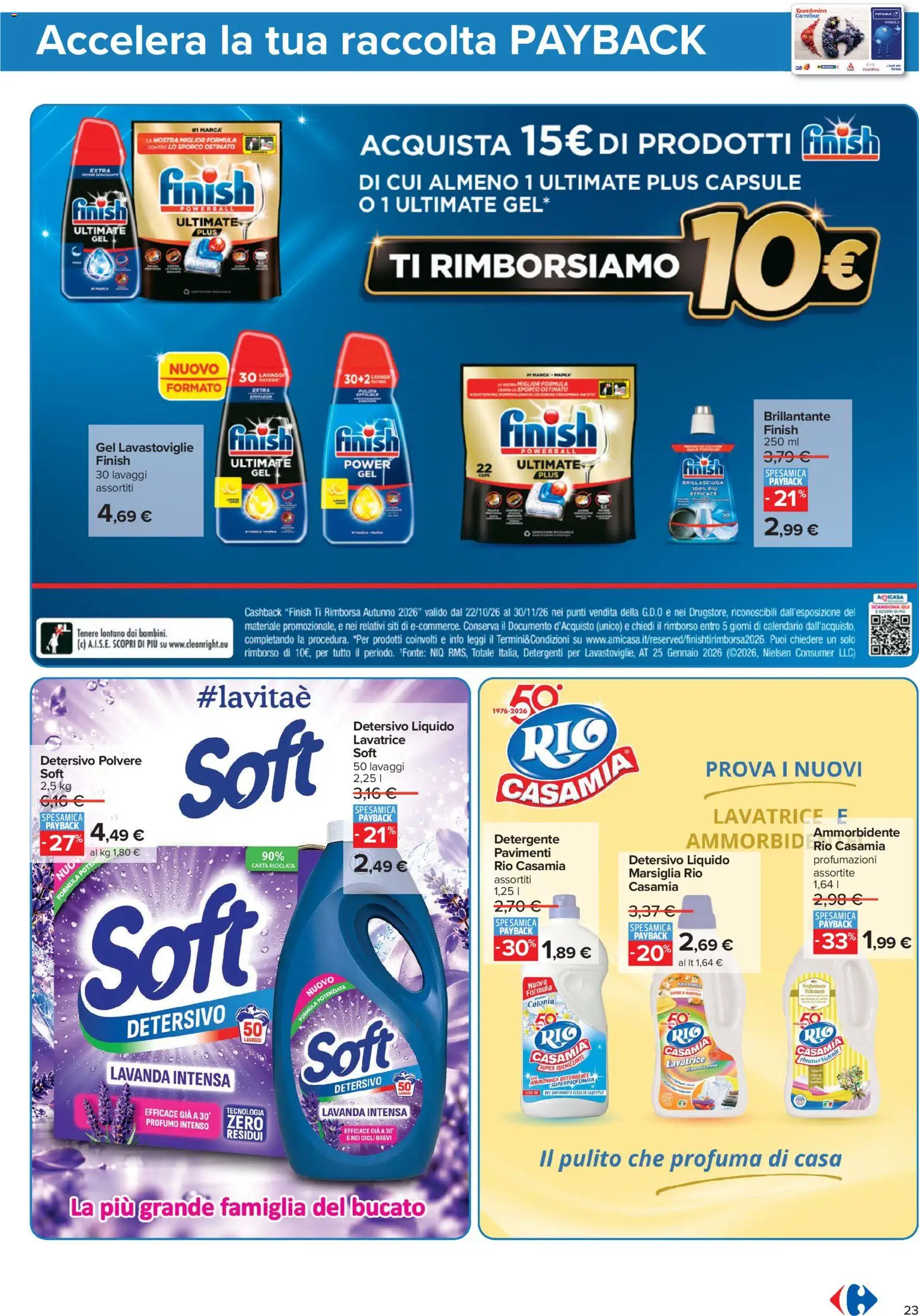 Anteprima dell'opuscolo Carrefour volantino Iper - Punti Sprint Payback dal negozio Carrefour valido da 23/10/2026 - Lavatrice, Lavastoviglie, Lavanda, Profumo, Ammorbidente, Detergente