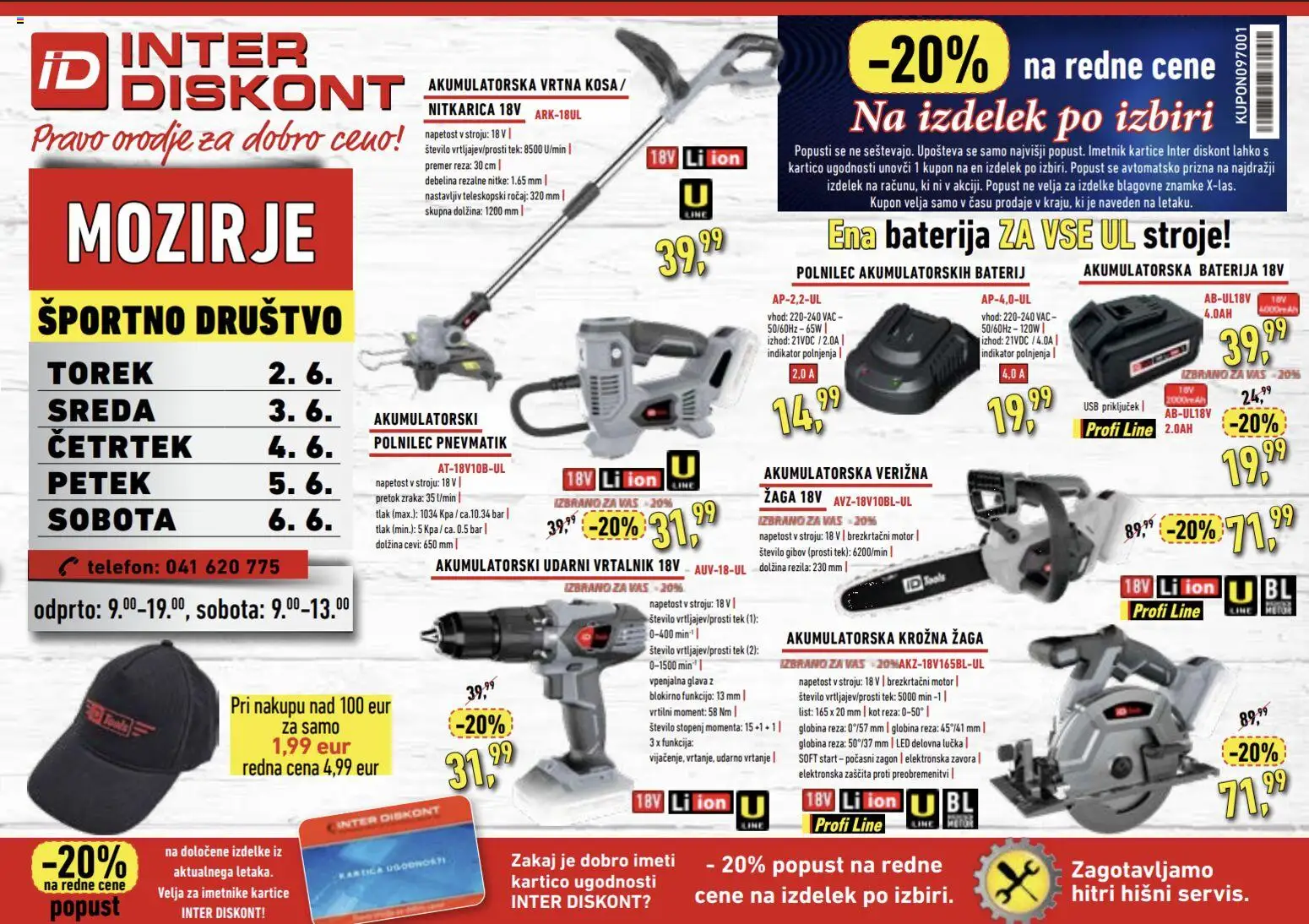Predogled kataloga iz trgovine Inter Diskont veljaven od 02.06.2026 - Telefon, Baterija, Orodje, Krožna žaga, Usb, Vrtalnik