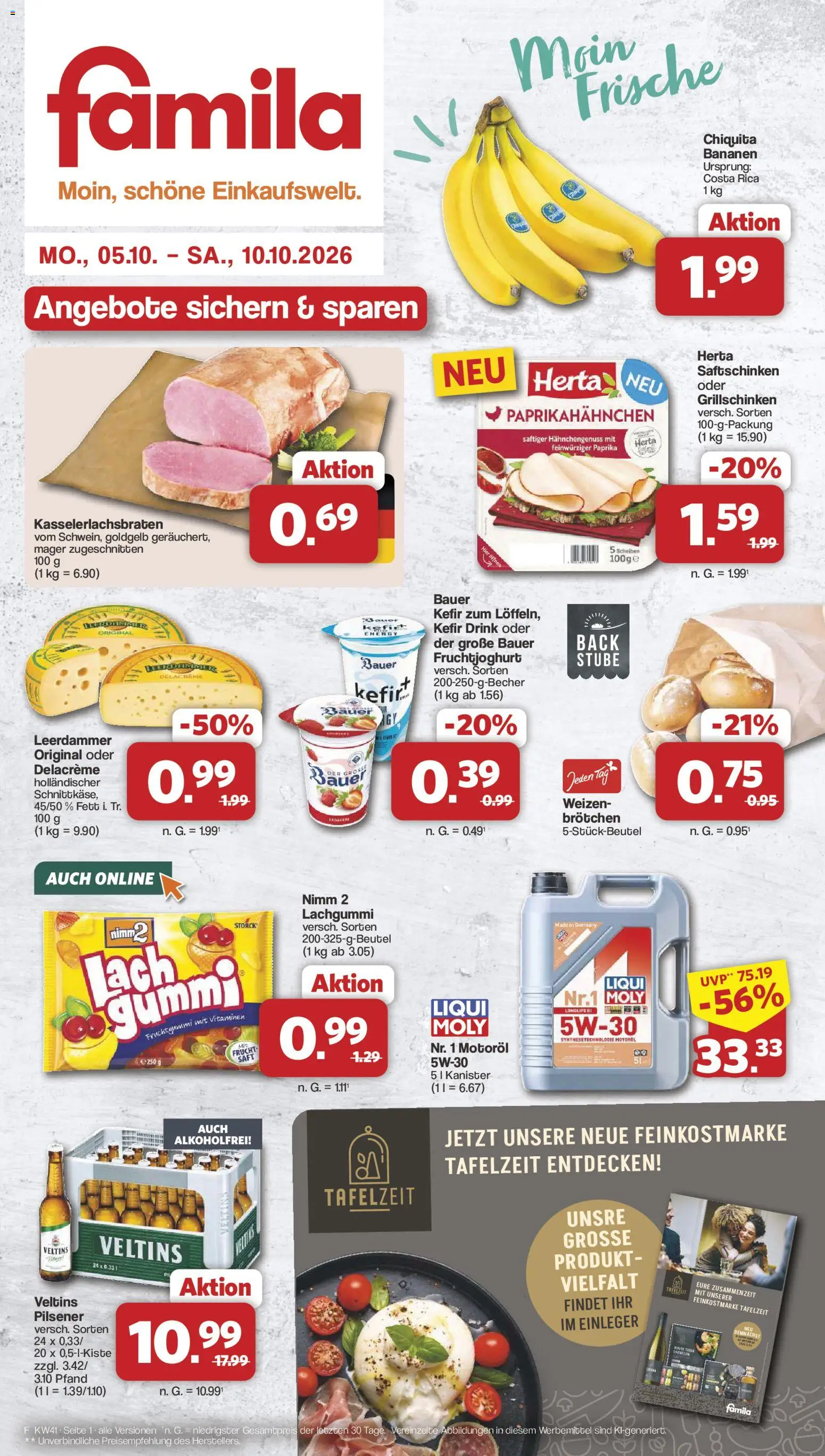 Vorschau von dem Prospekt des Geschäftes Famila Nordwest, gültig ab dem 05.10.2026 - Kefir, Bananen, Paprika, Energy, Veltins, Saft, Leerdammer, Fruchtjoghurt