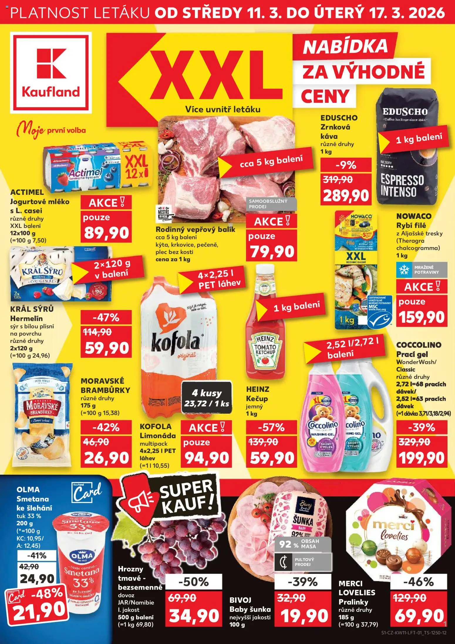 Náhled nabídky: Kaufland Kaufland leták - Brno platný od 11.03.2026 - Potraviny, Káva, Kuchyně, Smetana, Prací gel, File, Láhev, Coccolino