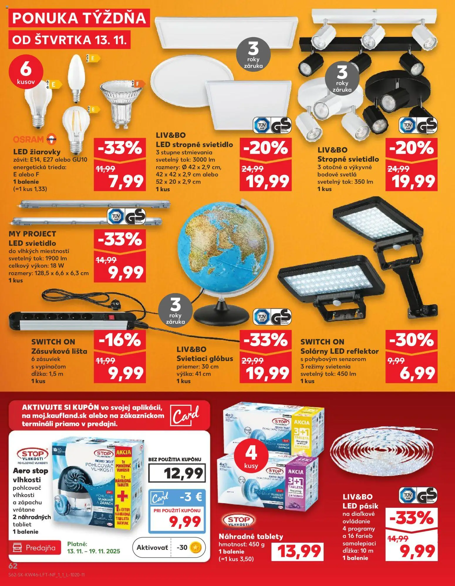 Náhľad Kaufland letáku platného od 13.11.2025 - Svetlá, Led, Pohlcovač vlhkosti, Led reflektor, Svietidlo, Reflektor, Žiarovky, Led stropné svietidlo