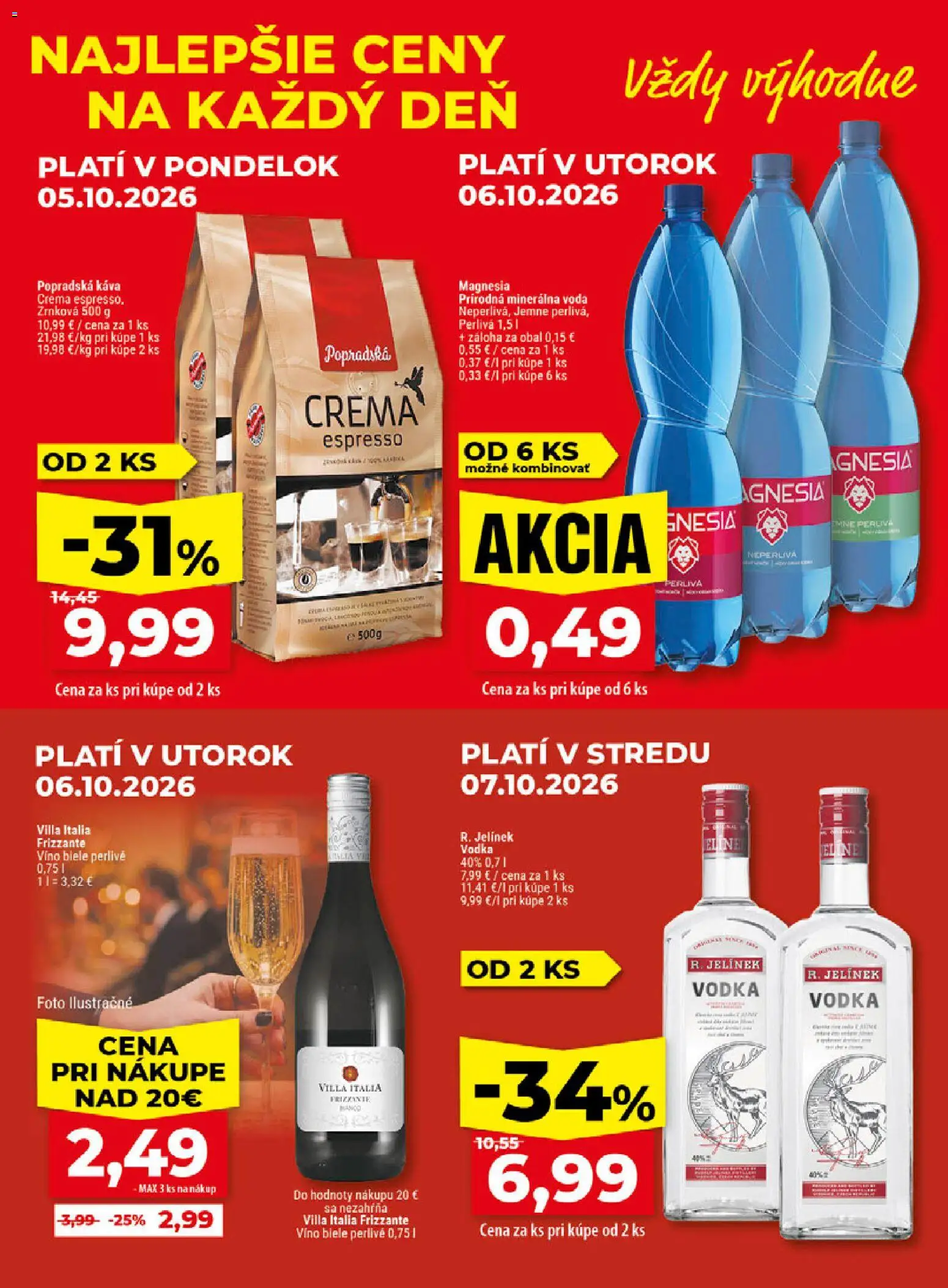 Náhľad Klas letáku platného od 05.10.2026 - Káva, Voda, Víno, Vodka, Popradská káva, Magnesia, Minerálna voda