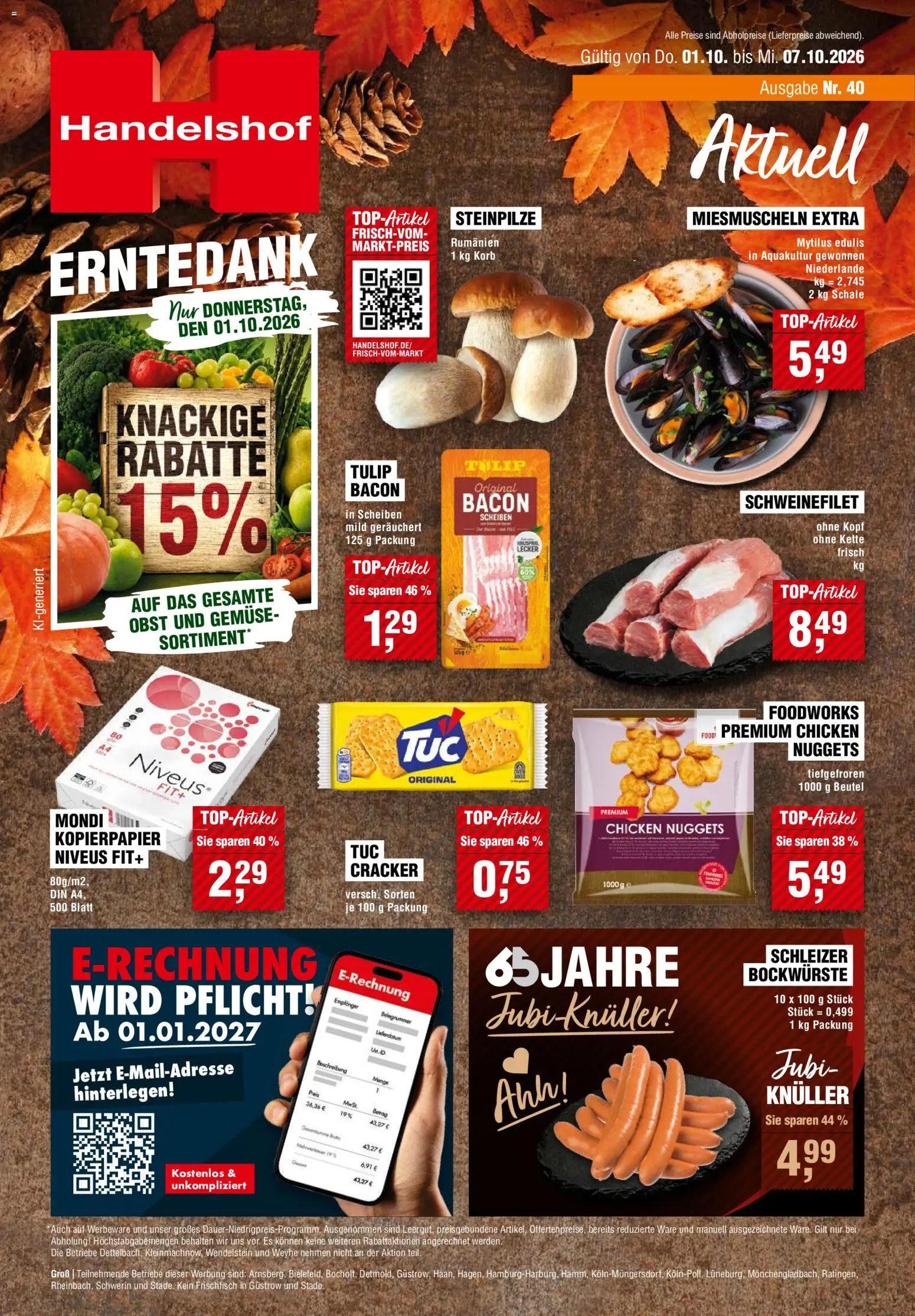 Vorschau von dem Prospekt des Geschäftes Handelshof, gültig ab dem 01.10.2026 - Gemüse, Obst, Korb, Schweinefilet