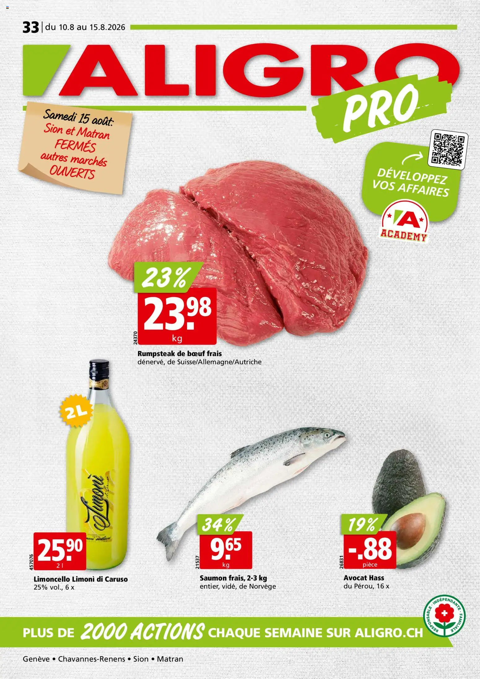Vorschau des Merkblatts Aligro aktionen Chavannes, Matran, Genève, Sion vom Shop Aligro gültig von 10.08.2026 bis 15.08.2026