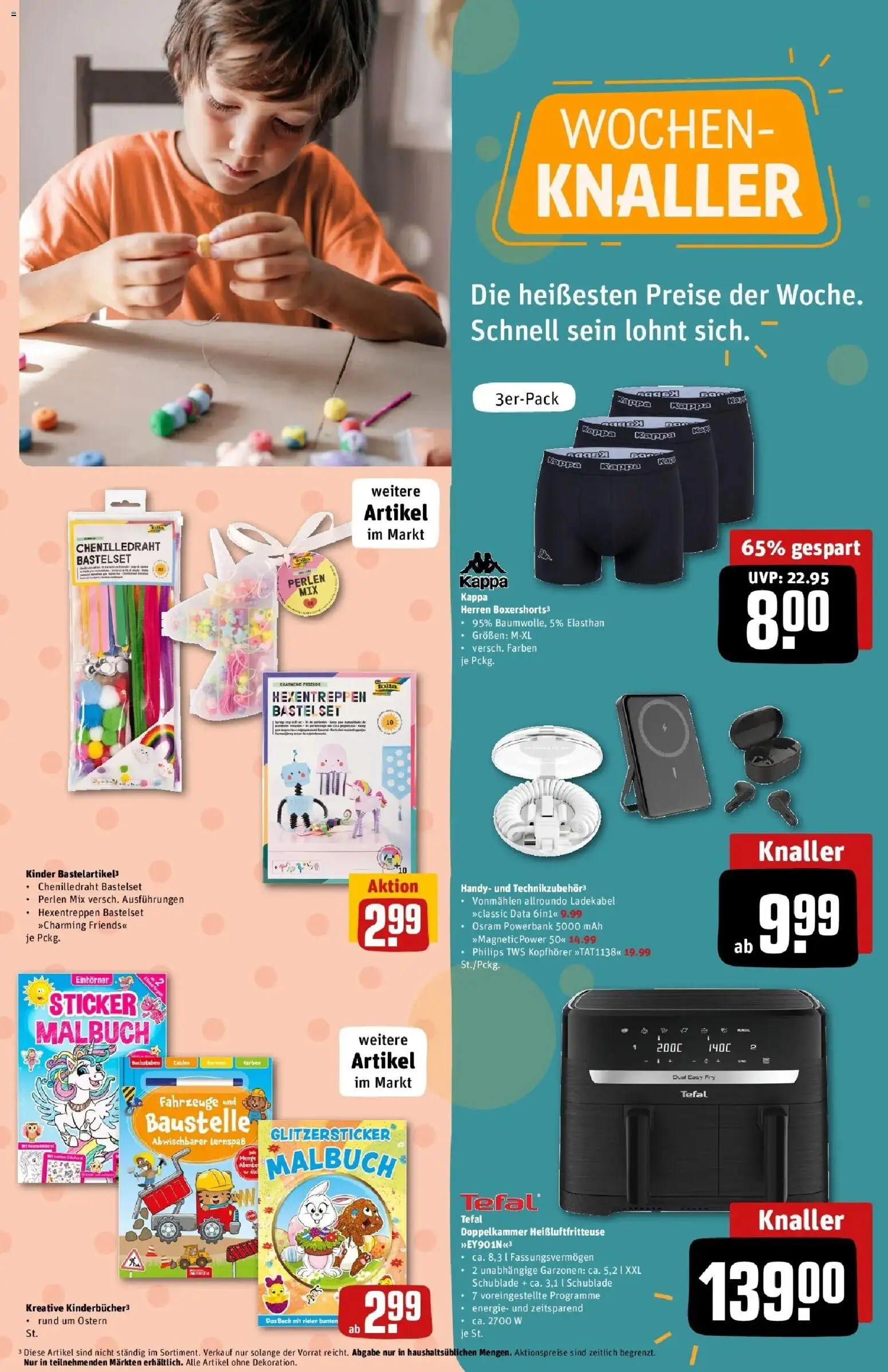 Vorschau von dem Prospekt des Geschäftes Rewe, gültig ab dem 02.03.2026 - Heißluftfritteuse, Philips, Powerbank, Kopfhörer, Ladekabel