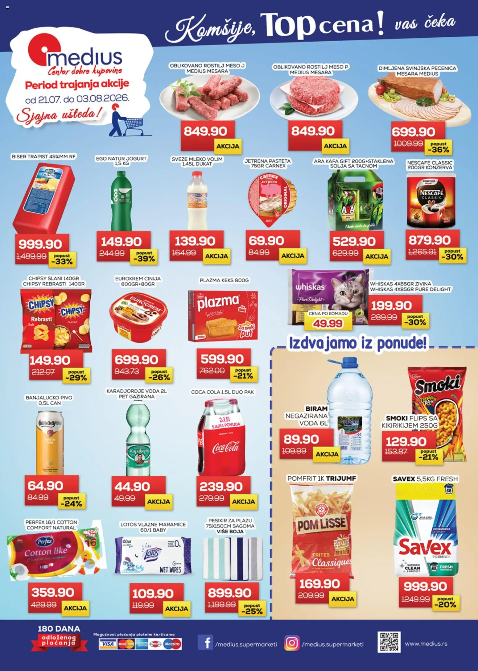 Pregled Medius kataloga - važi od 21.07.2026 - Roštilj, Coca Cola, Nescafé, Voda, Keks, Jogurt, Šolja, Vlažne maramice