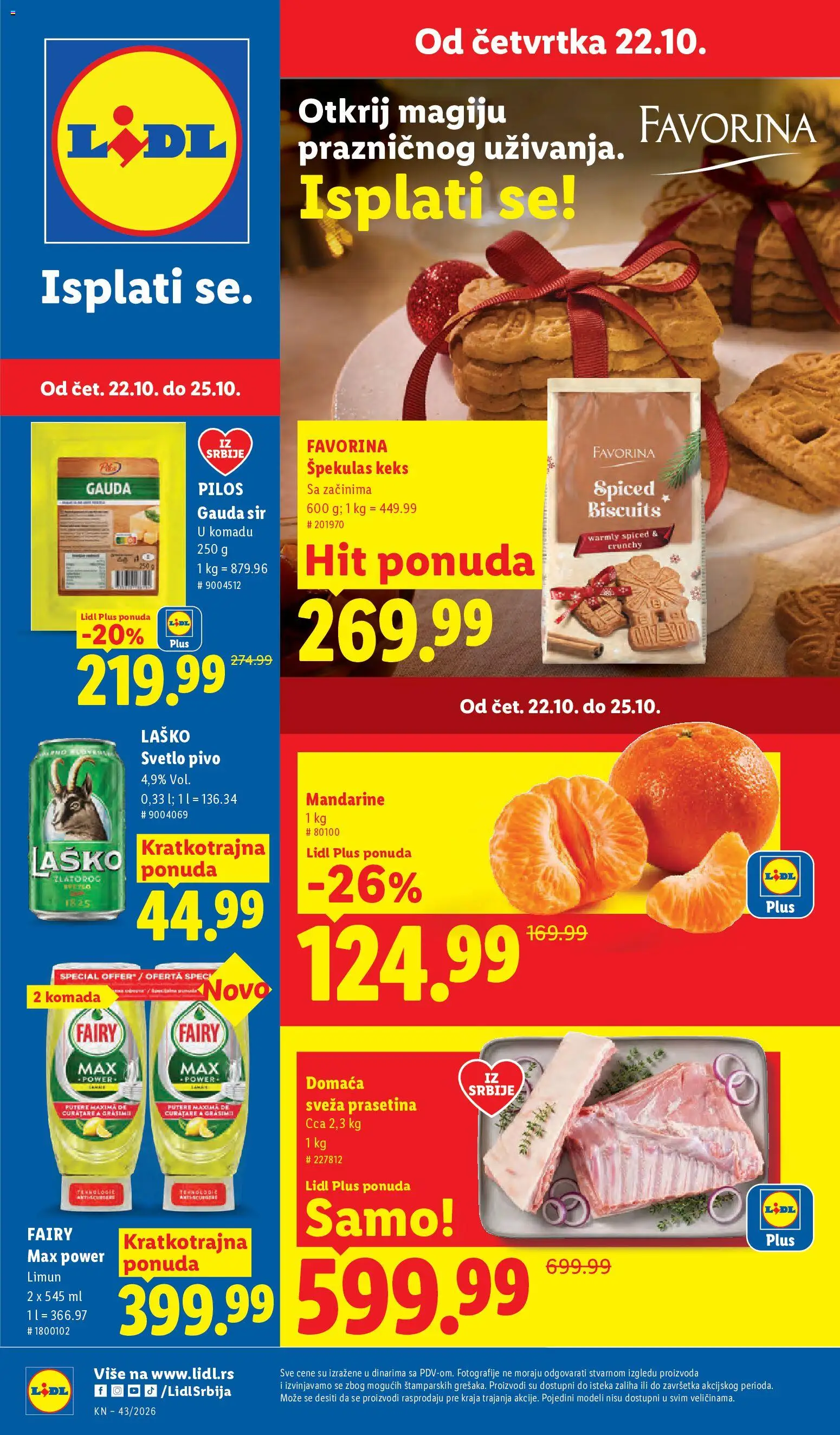 Pregled Lidl kataloga - važi od 22.10.2026 - Pivo, Limun, Keks, Sir, Mandarine, Gauda sir