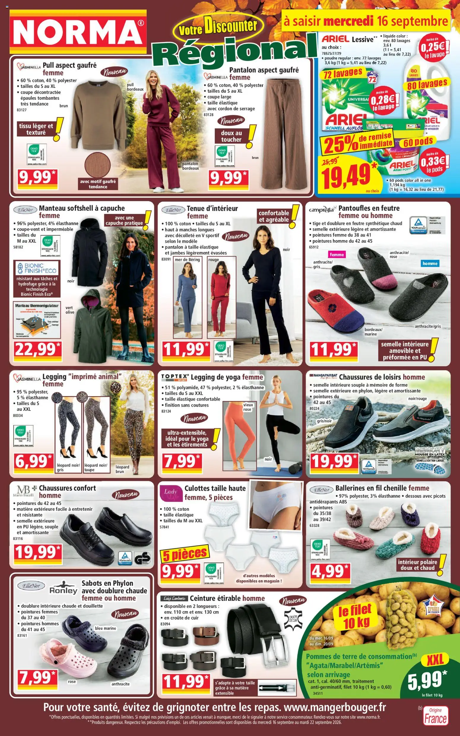 Prévisualisation de Norma catalogue du magasin Norma formulaire valide 16/09/2026 - Pull, Ballerines, Ceinture, Ariel, Coton, Polaire, Pommes, Poudre