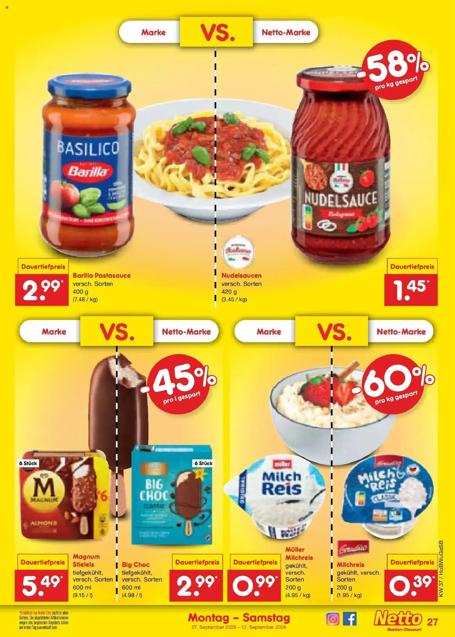 Vorschau von dem Prospekt des Geschäftes Netto Marken-Discount, gültig ab dem 07.09.2026 - Milch, Reis, Barilla