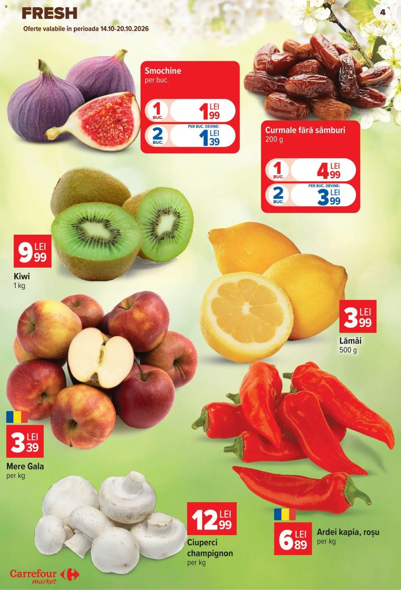Previzualizarea de cataloage: Carrefour Carrefour Catalog Market valabil de la 14.10.2026 - Kiwi, Curmale, Ciuperci, Mere, Lamai, Ardei