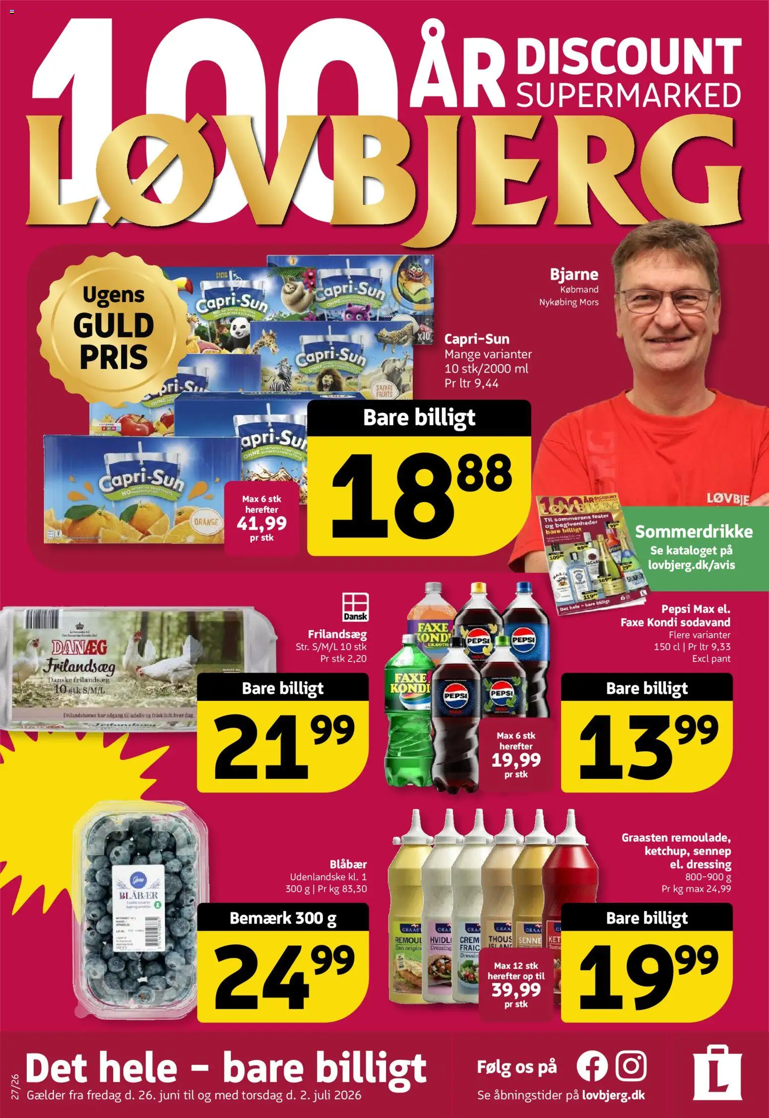 Eksempel på tilbudsavis Løvbjerg - Tilbudsavis uge 27 fra butik Løvbjerg gyldig fra 26/06/2026 - Faxe Kondi, Sodavand, Pepsi Max, Blåbær, Pepsi, Dressing, Sennep