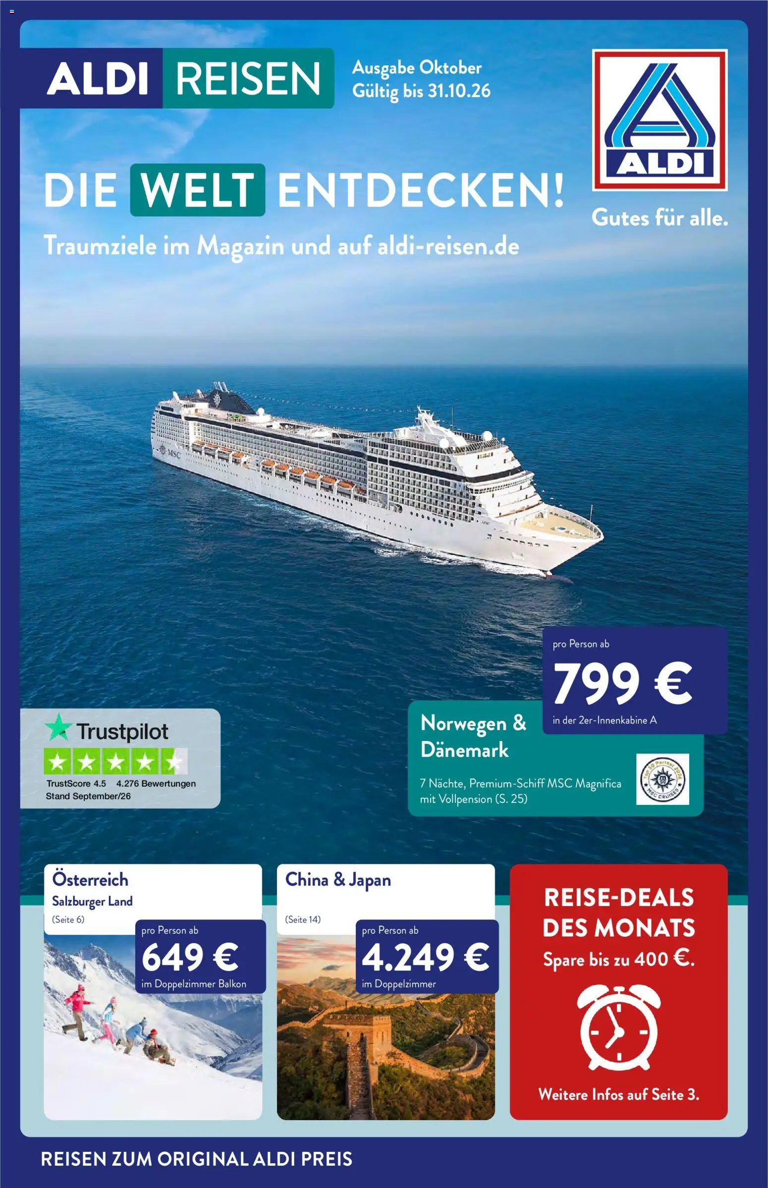 Vorschau von dem Prospekt des Geschäftes Aldi Reisen, gültig ab dem 01.10.2026 - Magazin