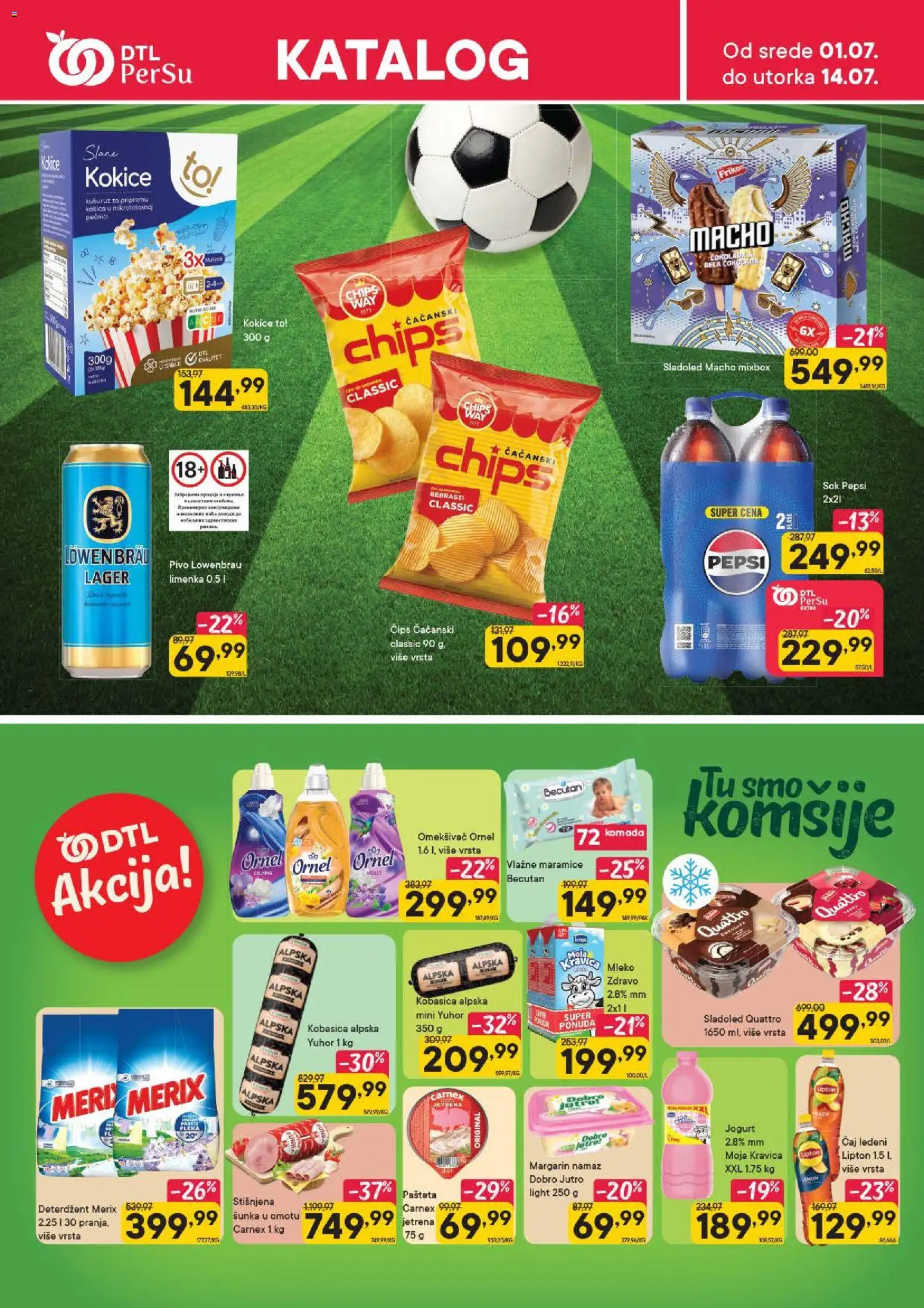 Pregled PerSu kataloga - važi od 01.07.2026 - Sladoled, Pivo, Margarin, Moja kravica, Mleko, Jogurt, Čips, Namaz