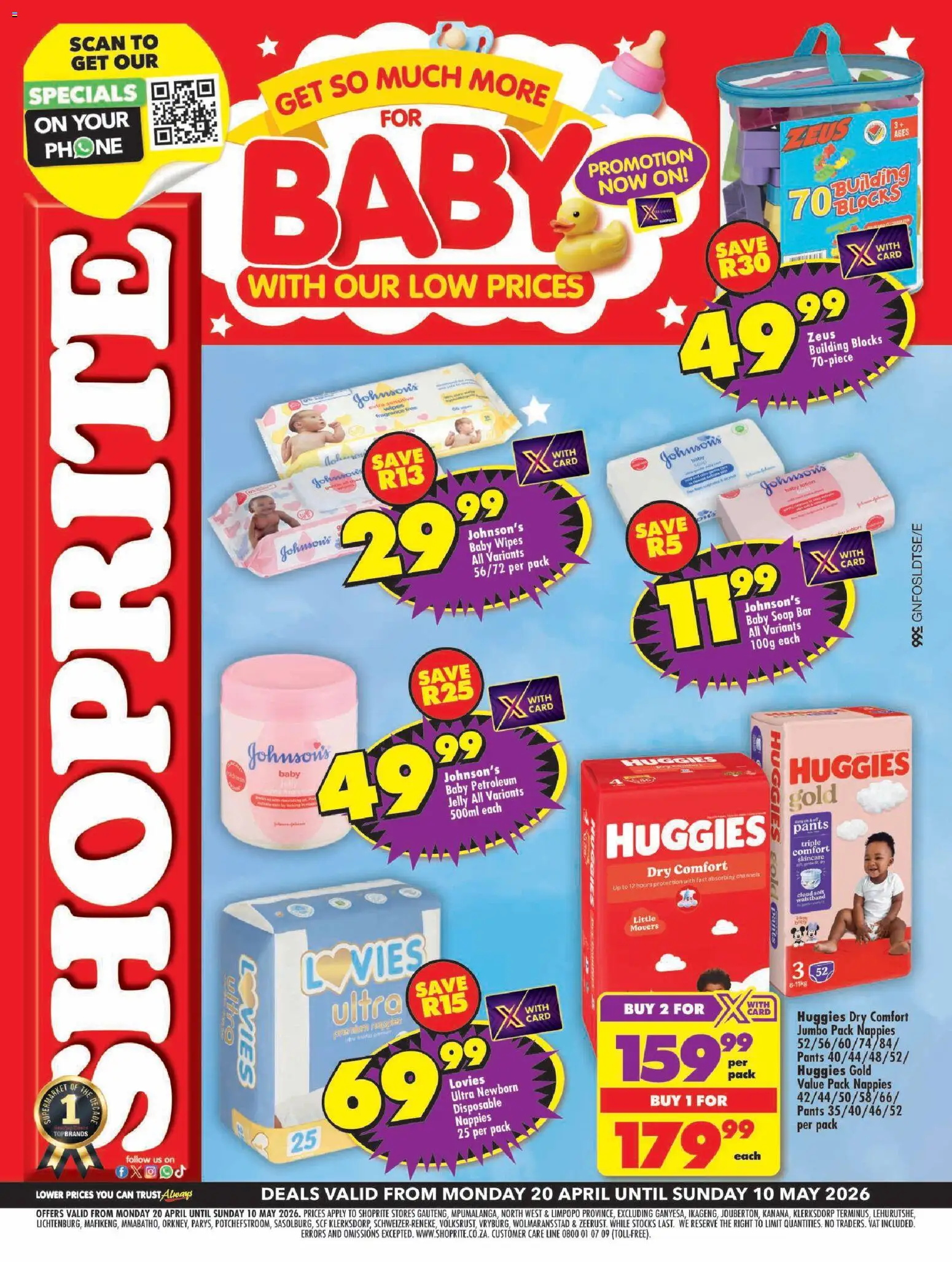 Preview of Shoprite flyer valid from 20/04/2026 - Phone, Soap, Pants, Nappies, Petroleum jelly