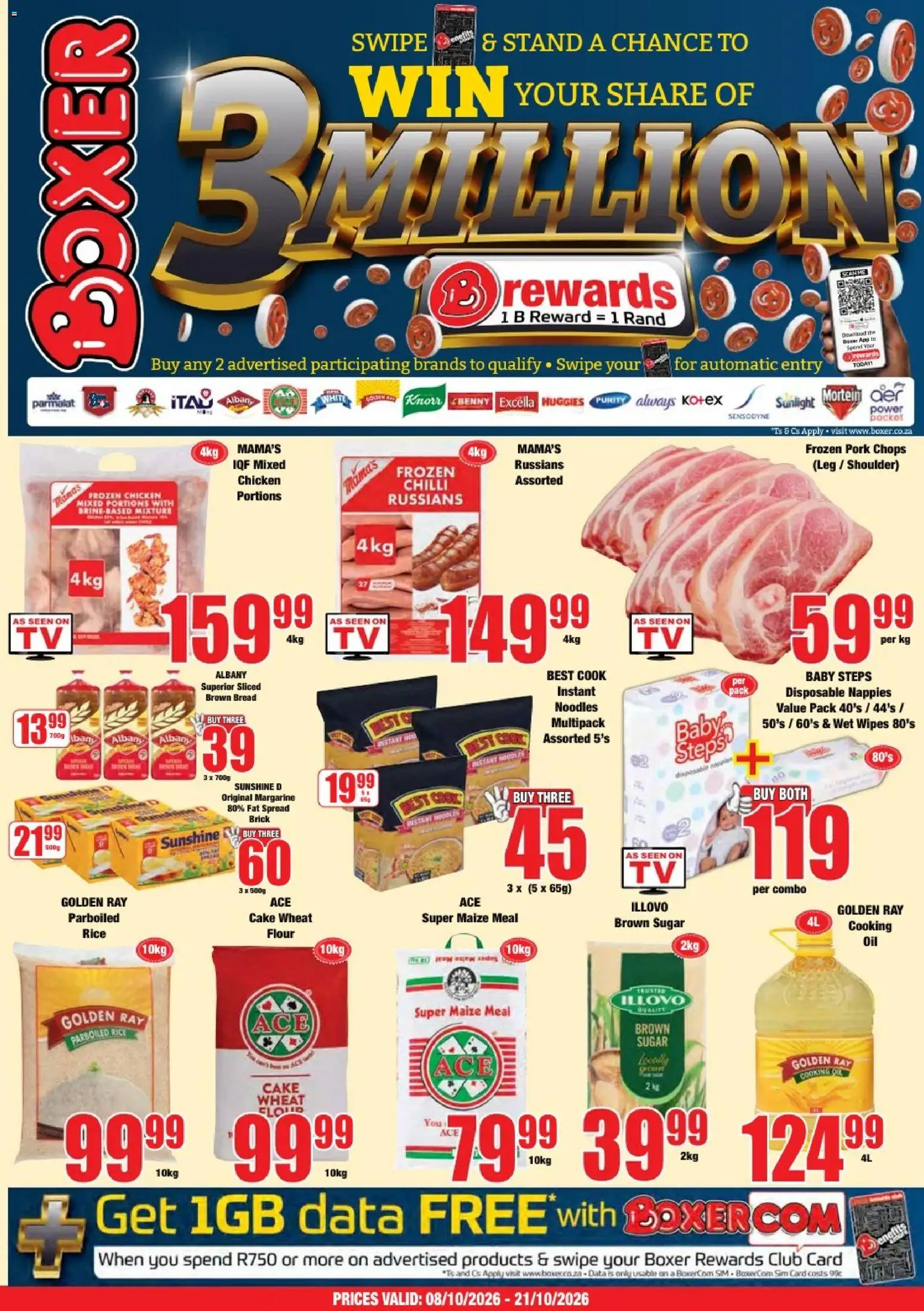 Preview of Boxer flyer valid from 08/10/2026 - Oil, Bread, Sugar, Flour, Sim, Margarine, Chilli, Fat spread