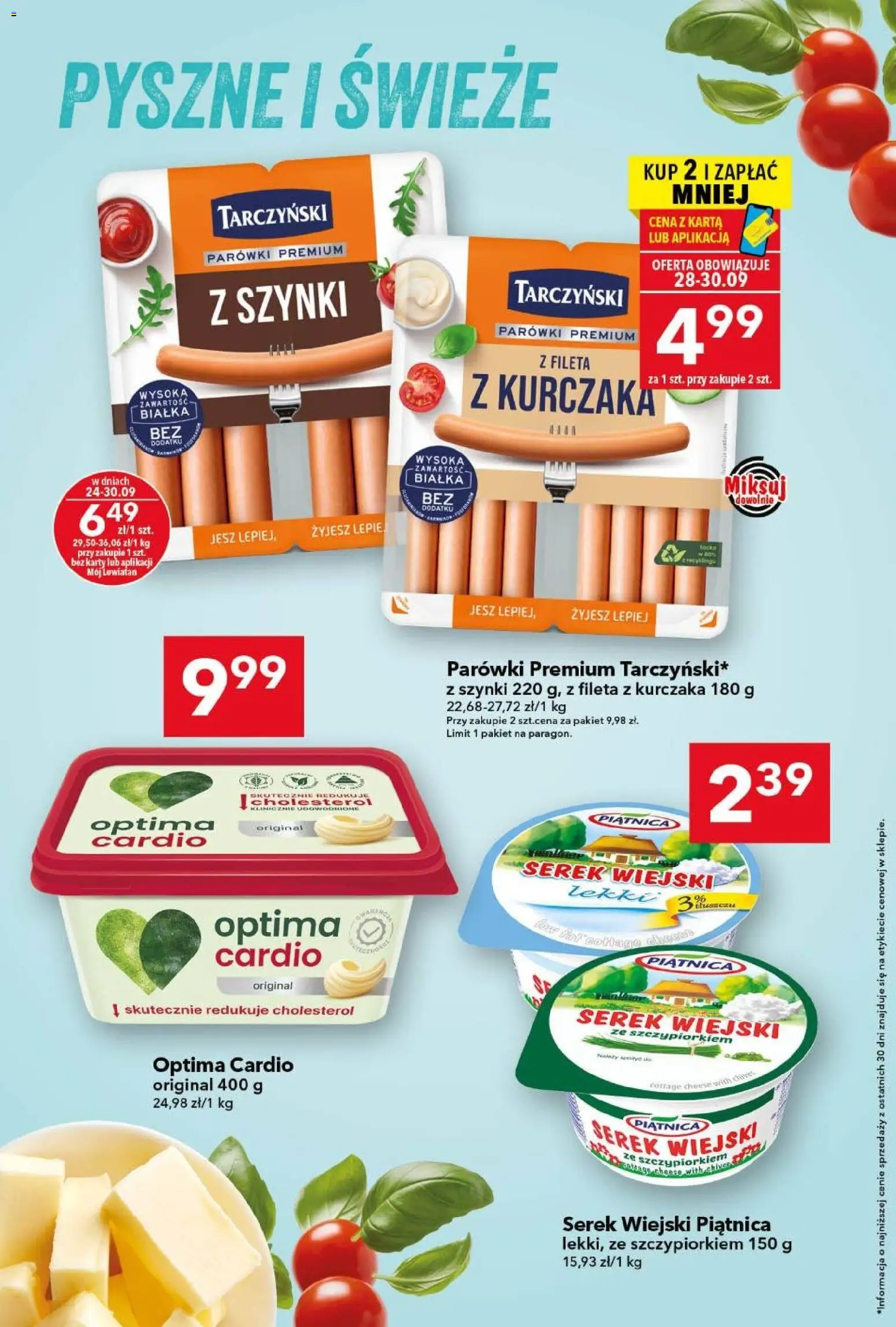 Pogląd gazetki "Lewiatan gazetka" ze sklepu Lewiatan ważnej od 24.09.2026 - Serek wiejski, Karta, Piątnica, Parówki, Serek wiejski piątnica, Serek, Serek wiejski lekki, Optima cardio