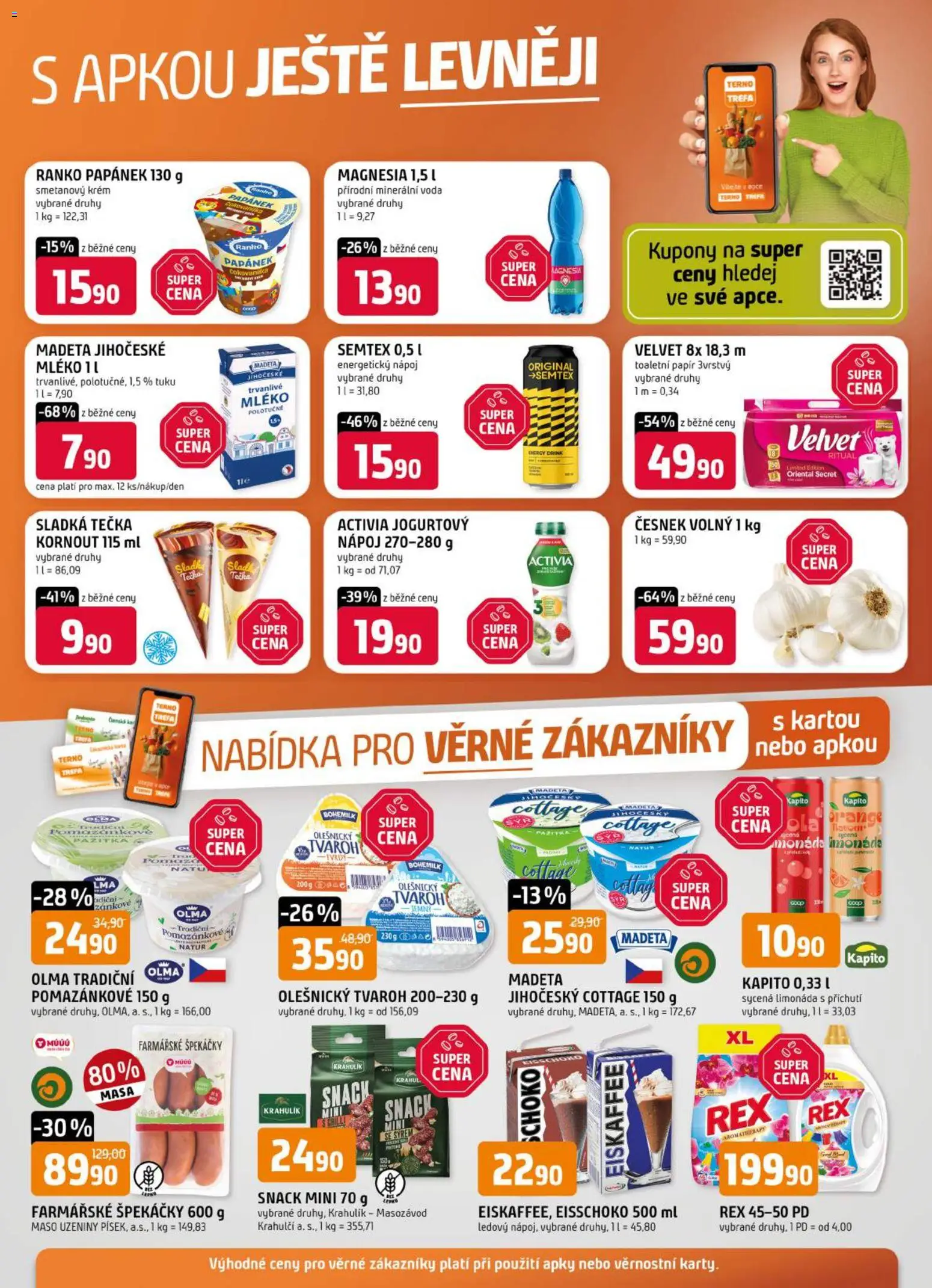 Náhled nabídky: Trefa Trefa leták - Nabídka pro věrné zákazníky platný od 19.08.2026 - Voda, Mléko, Semtex, Magnesia, Energetický nápoj, Krém, Minerální voda, Špekáčky